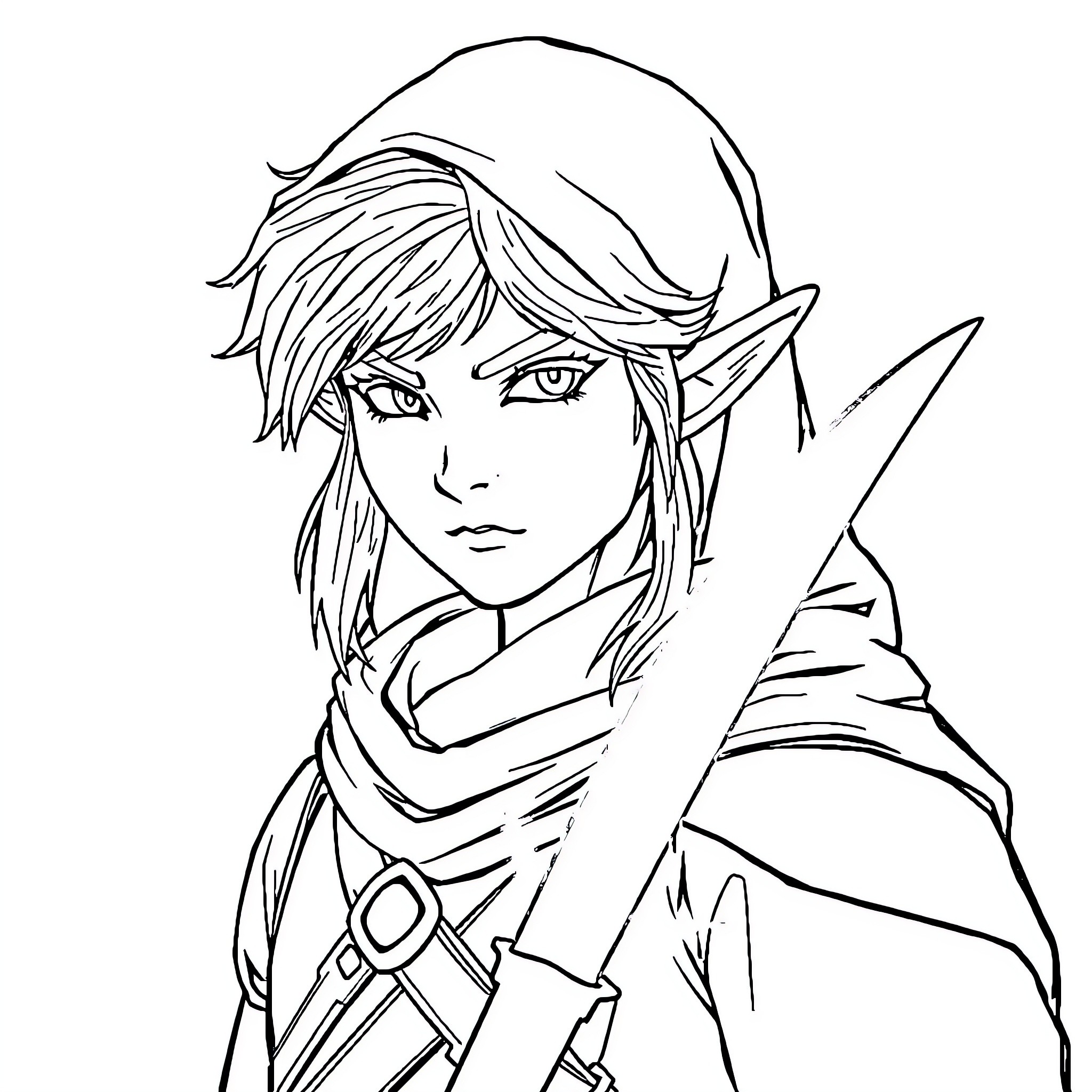 Link's Adventurous Exploration Coloring Page (free black-and-white line drawing printable PDF for all, from beginners to advanced learners, including children, teens, adults, and seniors)