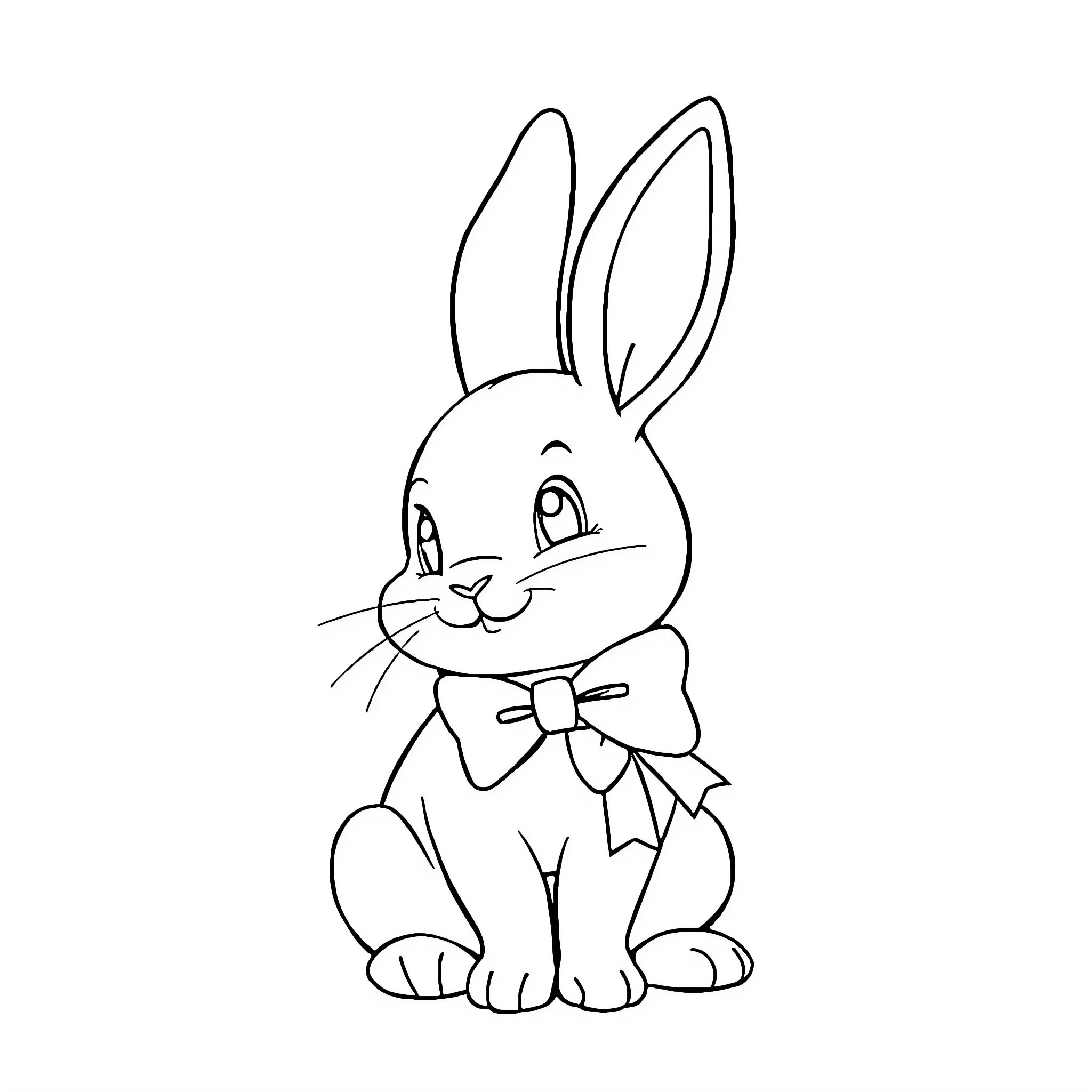Bunny wearing a bow tie Coloring Page (free black-and-white line drawing printable PDF for all, from beginners to advanced learners, including children, teens, adults, and seniors)