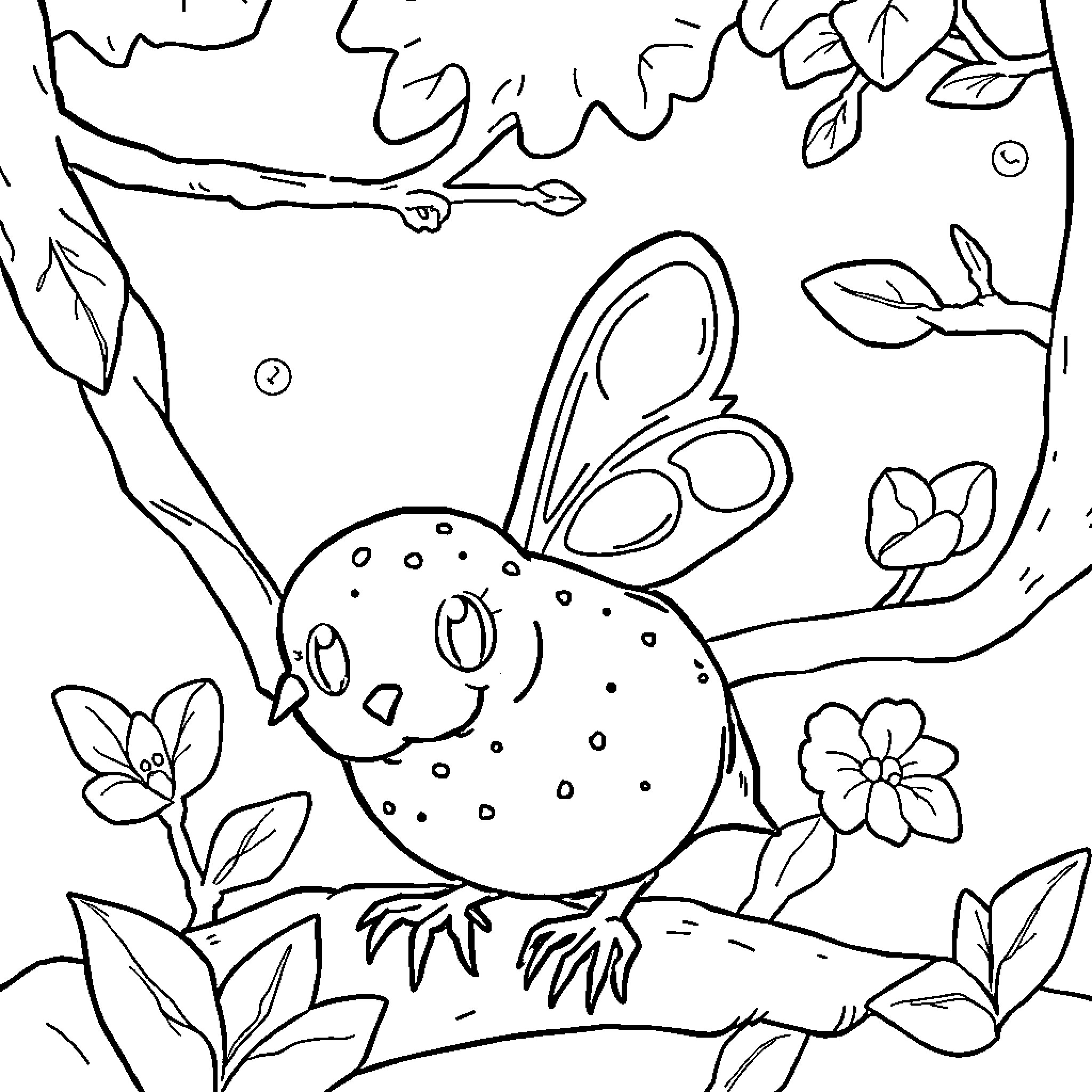 Bat in flower garden Coloring Page (free black-and-white line drawing printable PDF for all, from beginners to advanced learners, including children, teens, adults, and seniors)
