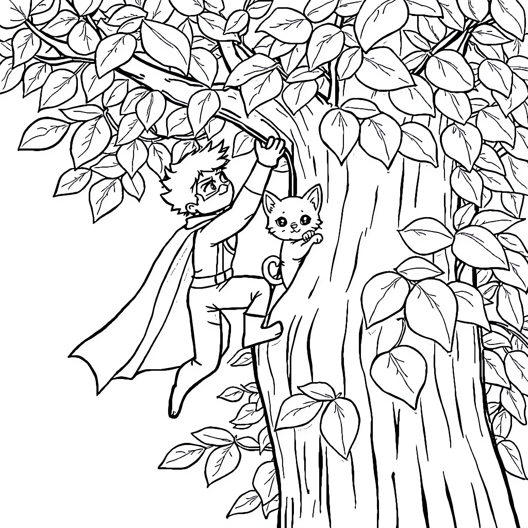 Superhero friends exploring the nature together Coloring Page (free black-and-white line drawing printable PDF for all, from beginners to advanced learners, including children, teens, adults, and seniors)