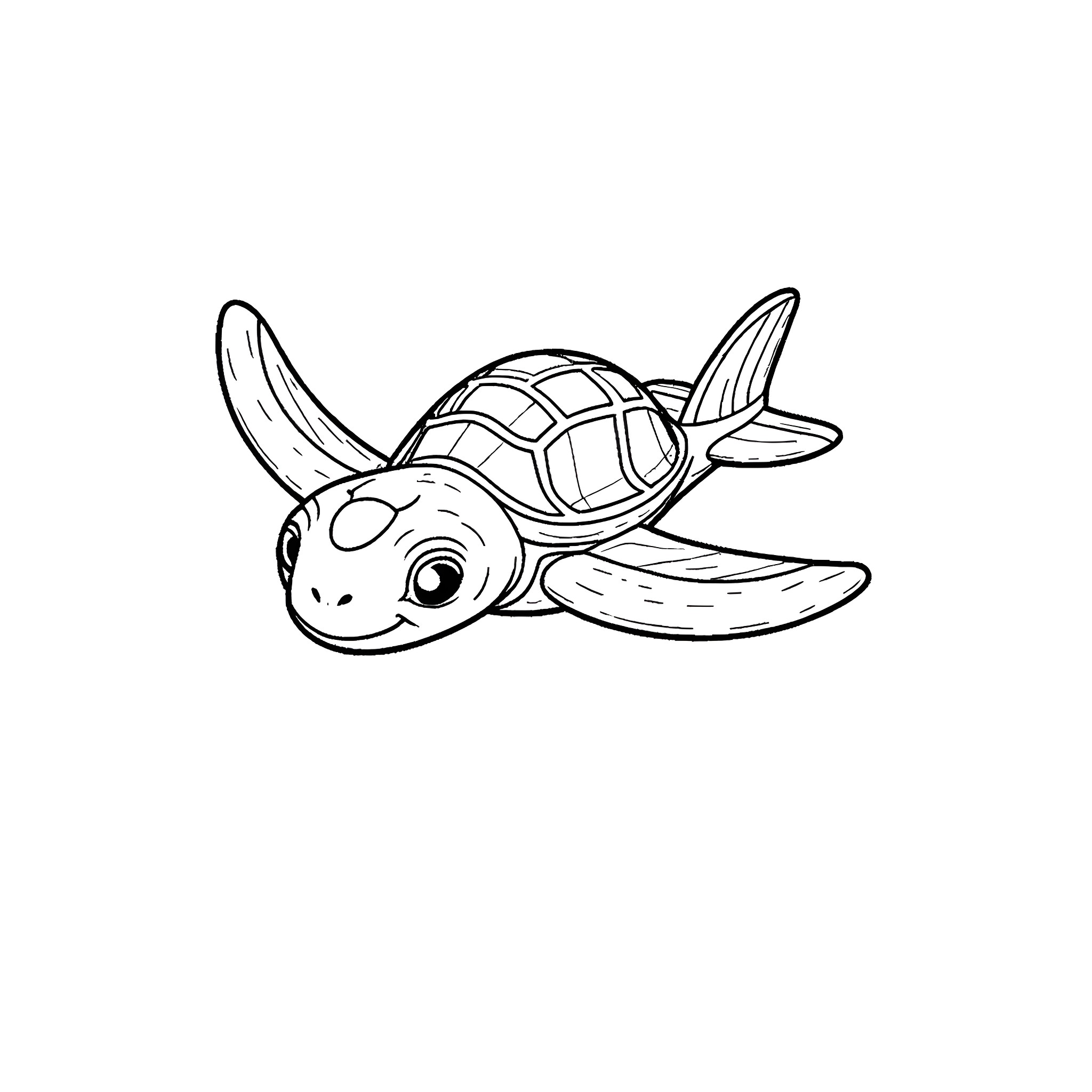 Turtle swimming gracefully in the ocean Coloring Page (free black-and-white line drawing printable PDF for all, from beginners to advanced learners, including children, teens, adults, and seniors)