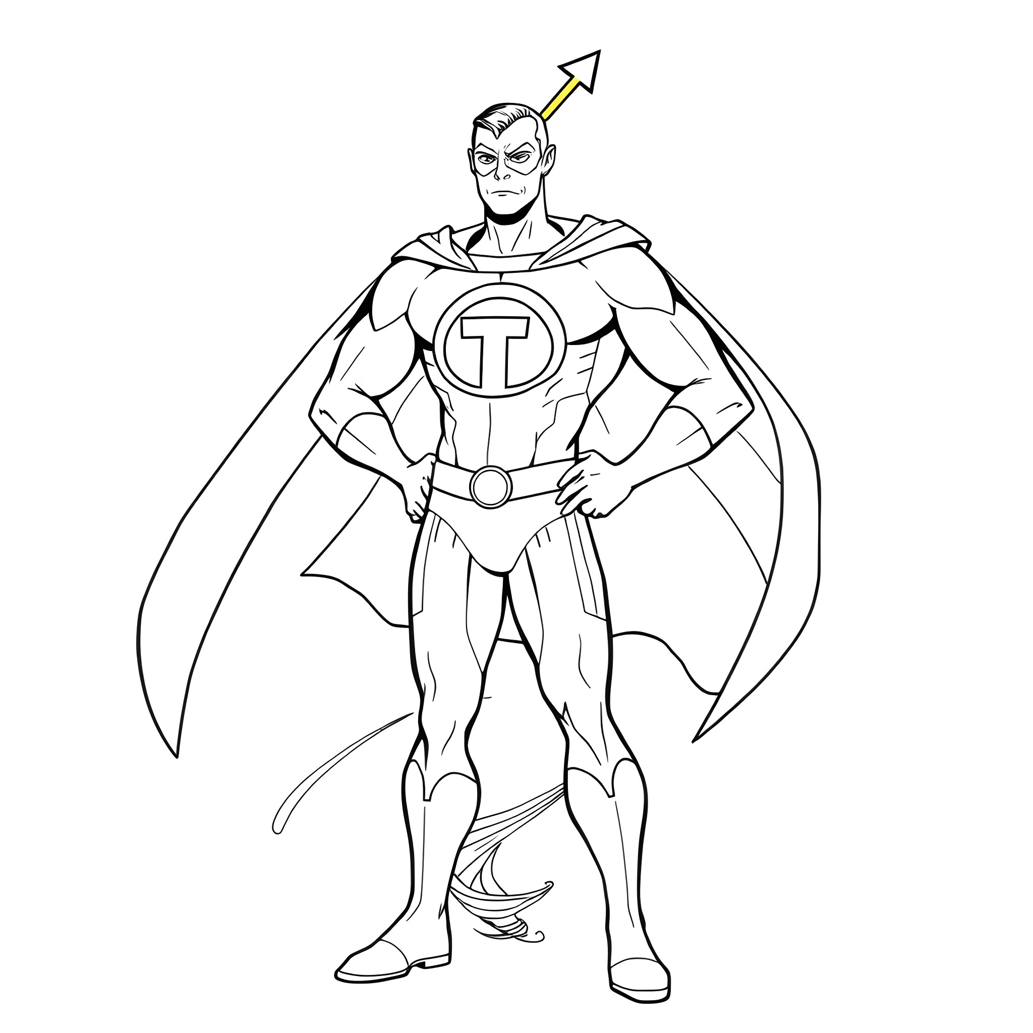 Red Tornado heroically in action pose Coloring Page (free black-and-white line drawing printable PDF for all, from beginners to advanced learners, including children, teens, adults, and seniors)