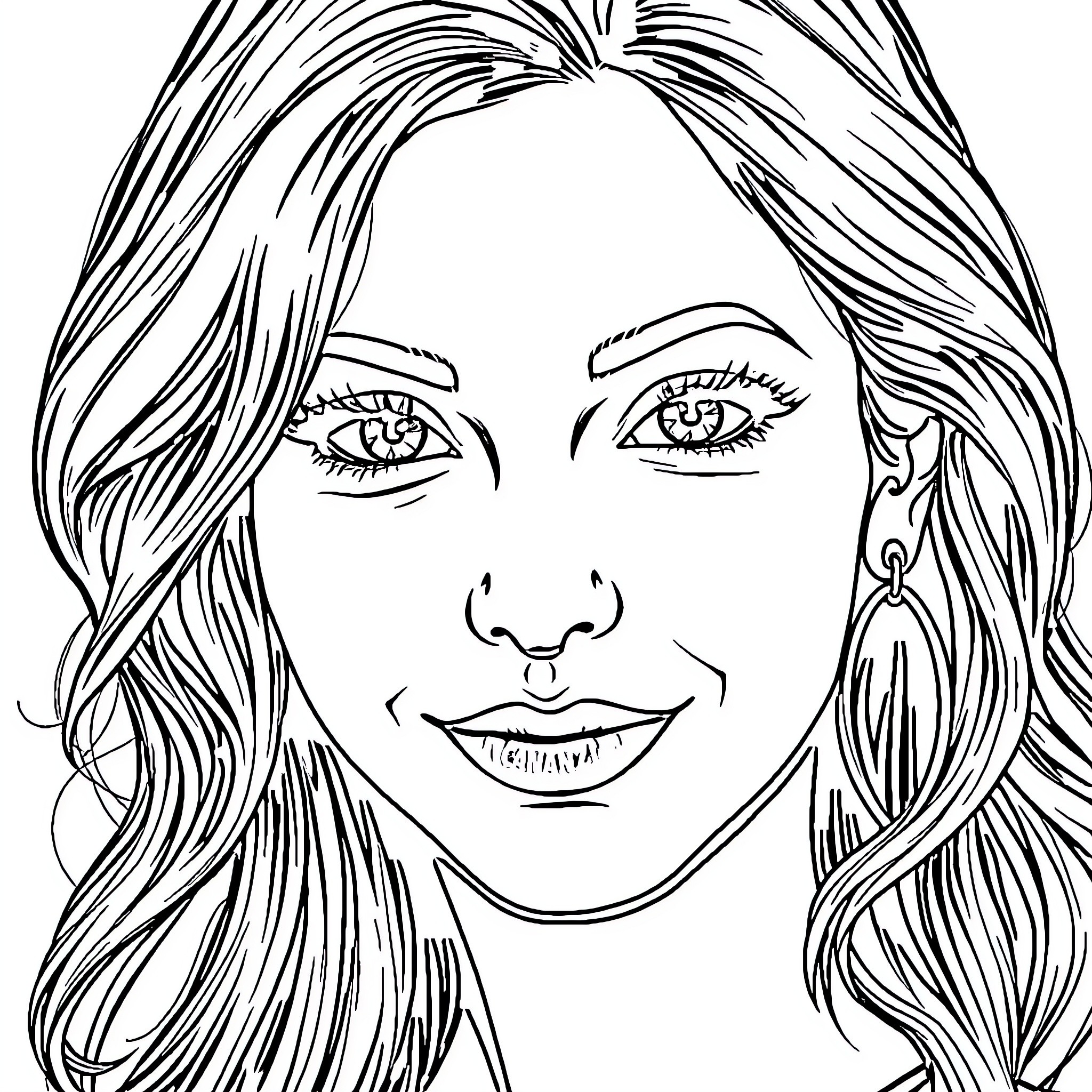 Renee Cananzi's portrait with expressive features Coloring Page (free black-and-white line drawing printable PDF for all, from beginners to advanced learners, including children, teens, adults, and seniors)