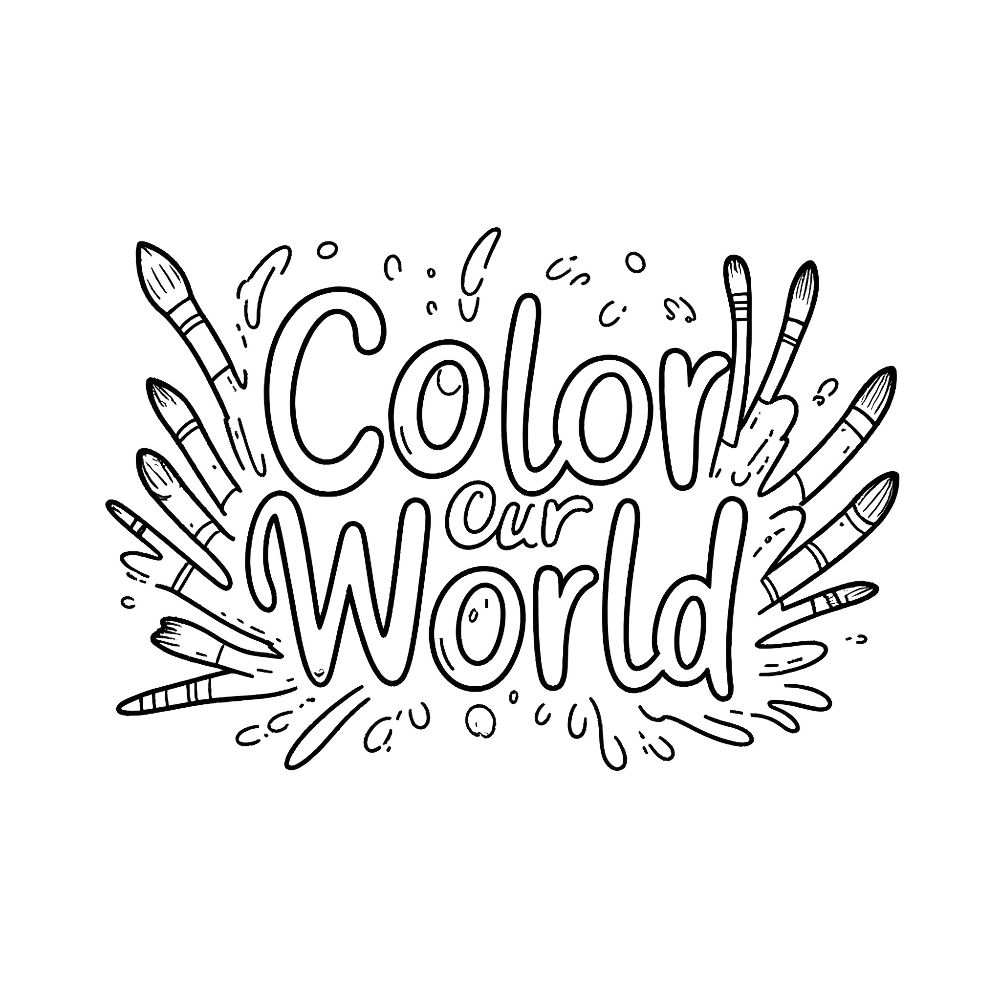 Art Utensil Creative Expression World Coloring Page (free black-and-white line drawing printable PDF for all, from beginners to advanced learners, including children, teens, adults, and seniors)