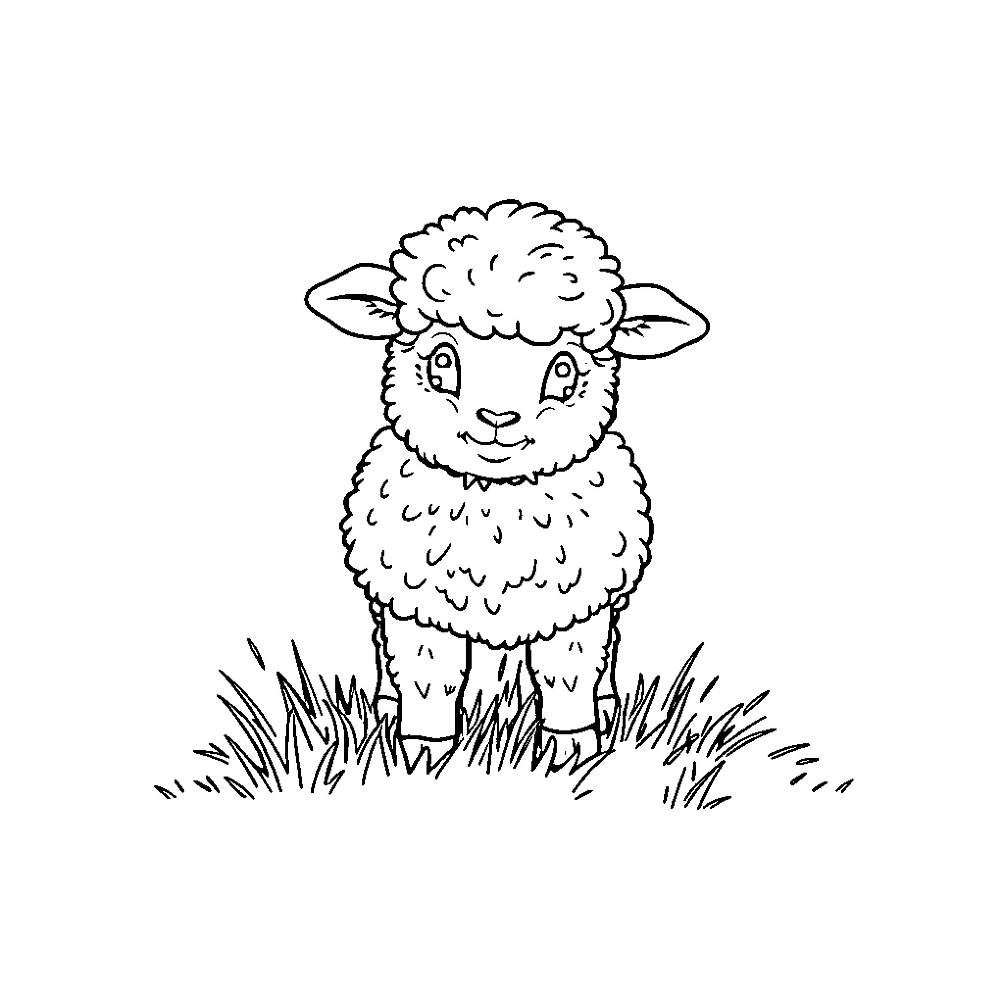 Lamb resting peacefully in the meadow Coloring Page (free black-and-white line drawing printable PDF for all, from beginners to advanced learners, including children, teens, adults, and seniors)