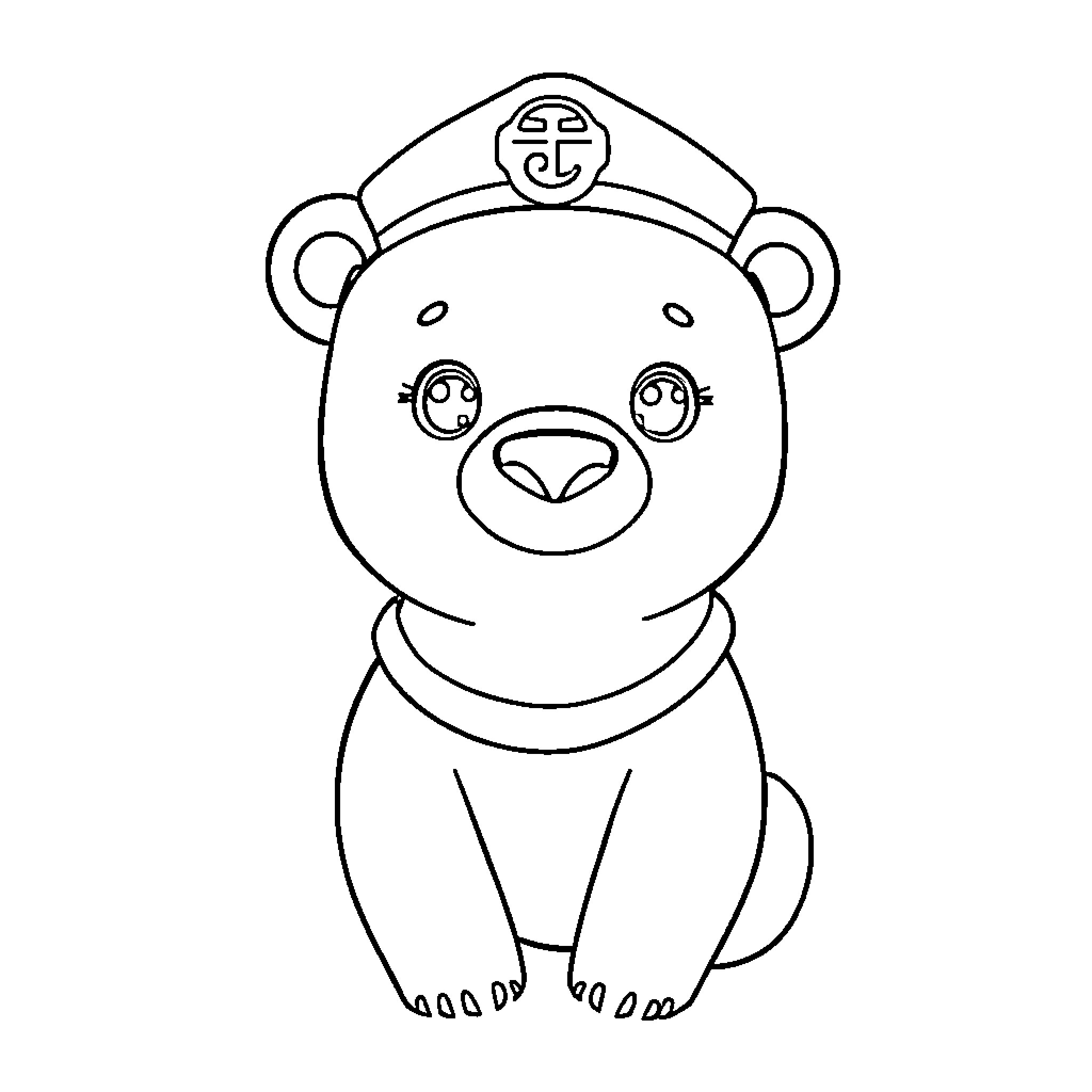 Captain Barnacles the friendly bear in uniform Coloring Page (free black-and-white line drawing printable PDF for all, from beginners to advanced learners, including children, teens, adults, and seniors)
