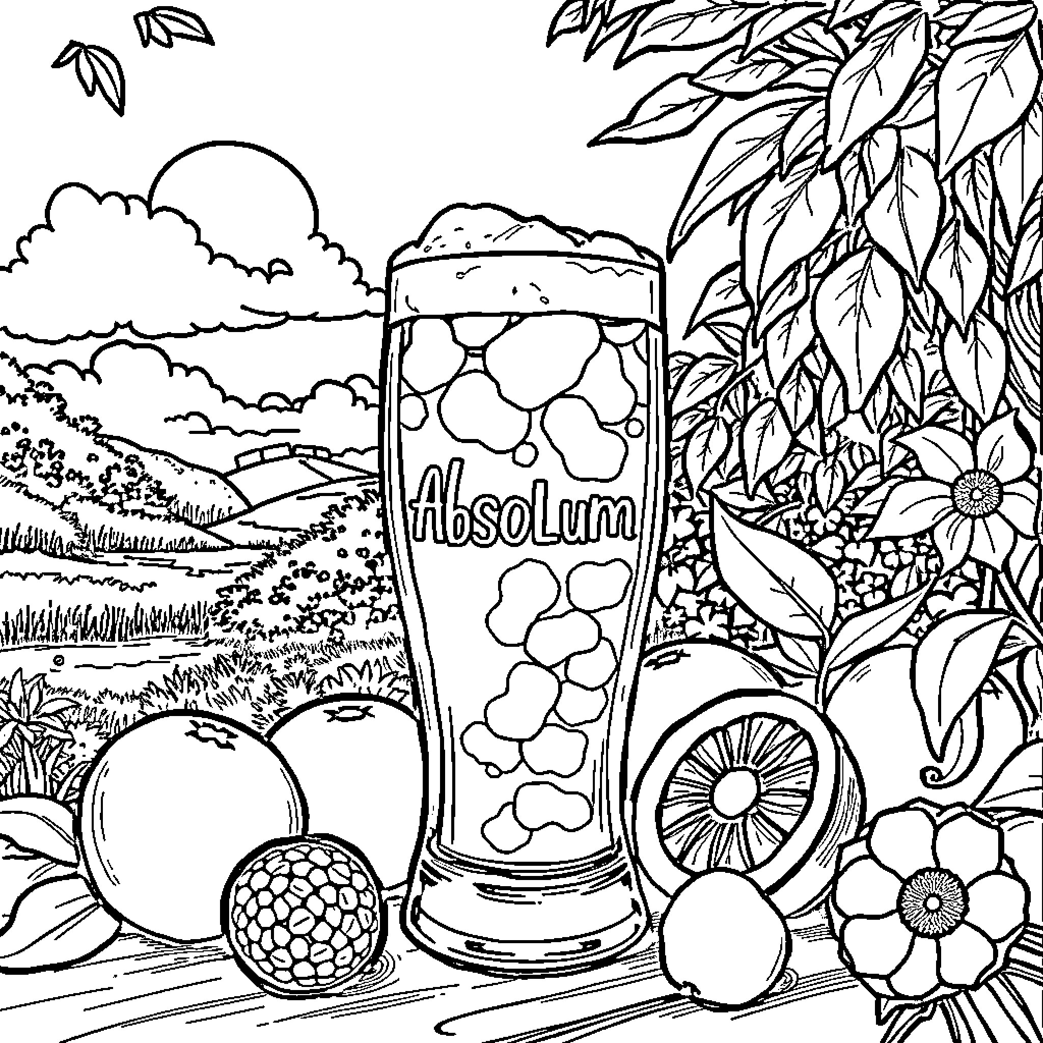 Absolum's Delightful Outdoor Gathering Coloring Page (free black-and-white line drawing printable PDF for all, from beginners to advanced learners, including children, teens, adults, and seniors)