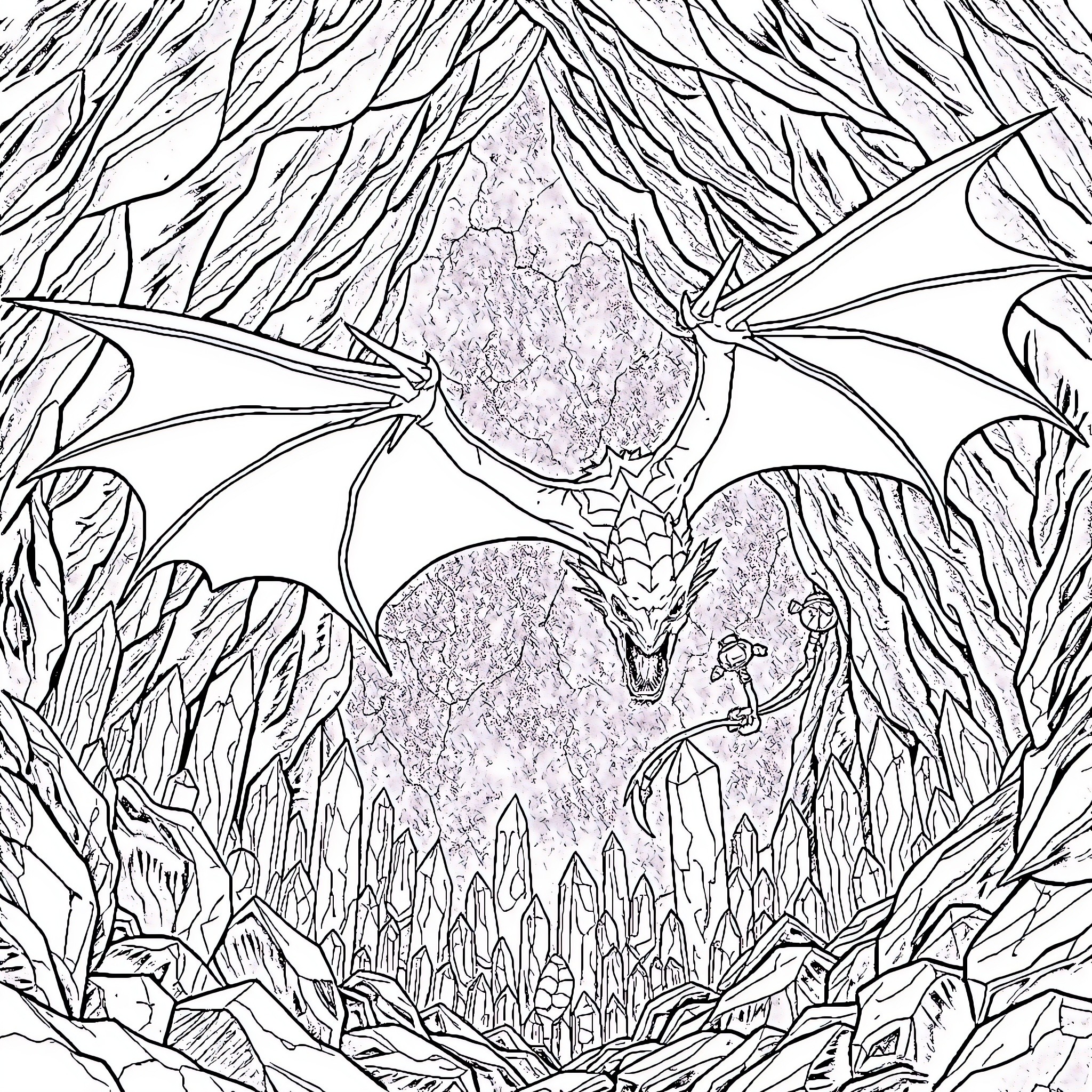 Ender Dragon Emerging from the Depths Coloring Page (free black-and-white line drawing printable PDF for all, from beginners to advanced learners, including children, teens, adults, and seniors)