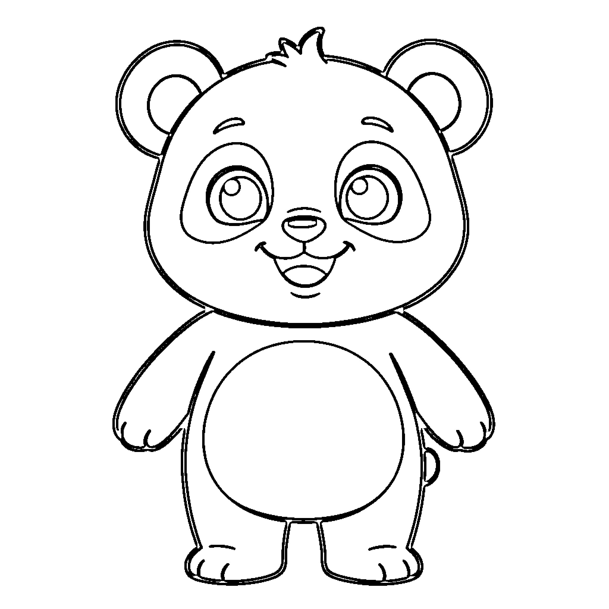 Panda with cute expression Coloring Page (free black-and-white line drawing printable PDF for all, from beginners to advanced learners, including children, teens, adults, and seniors)