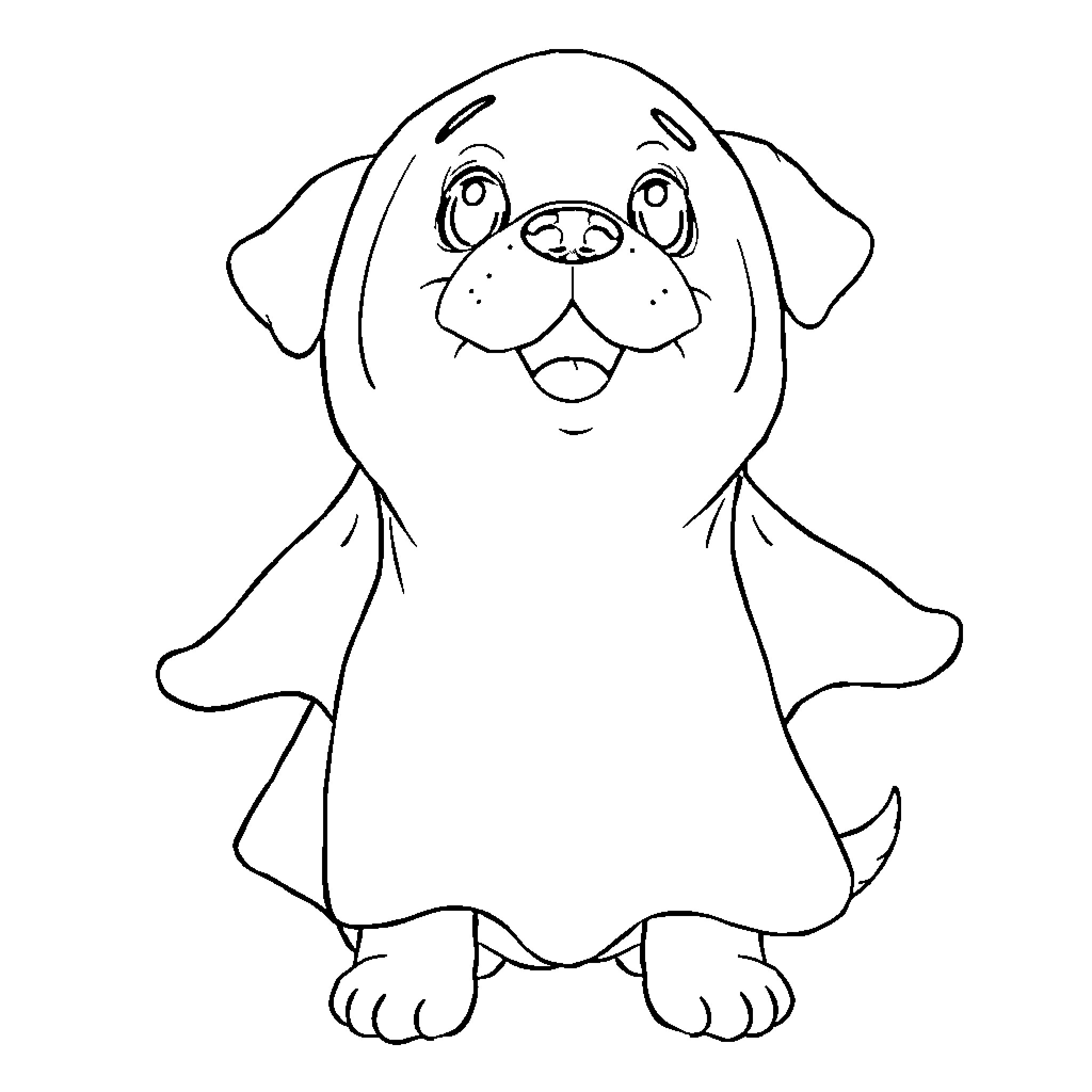 Puppy making a silly face Coloring Page (free black-and-white line drawing printable PDF for all, from beginners to advanced learners, including children, teens, adults, and seniors)