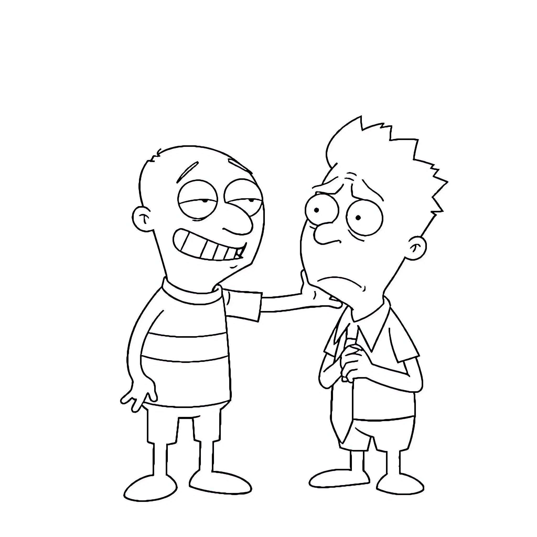 Stewie and friend share a mischievous moment Coloring Page (free black-and-white line drawing printable PDF for all, from beginners to advanced learners, including children, teens, adults, and seniors)