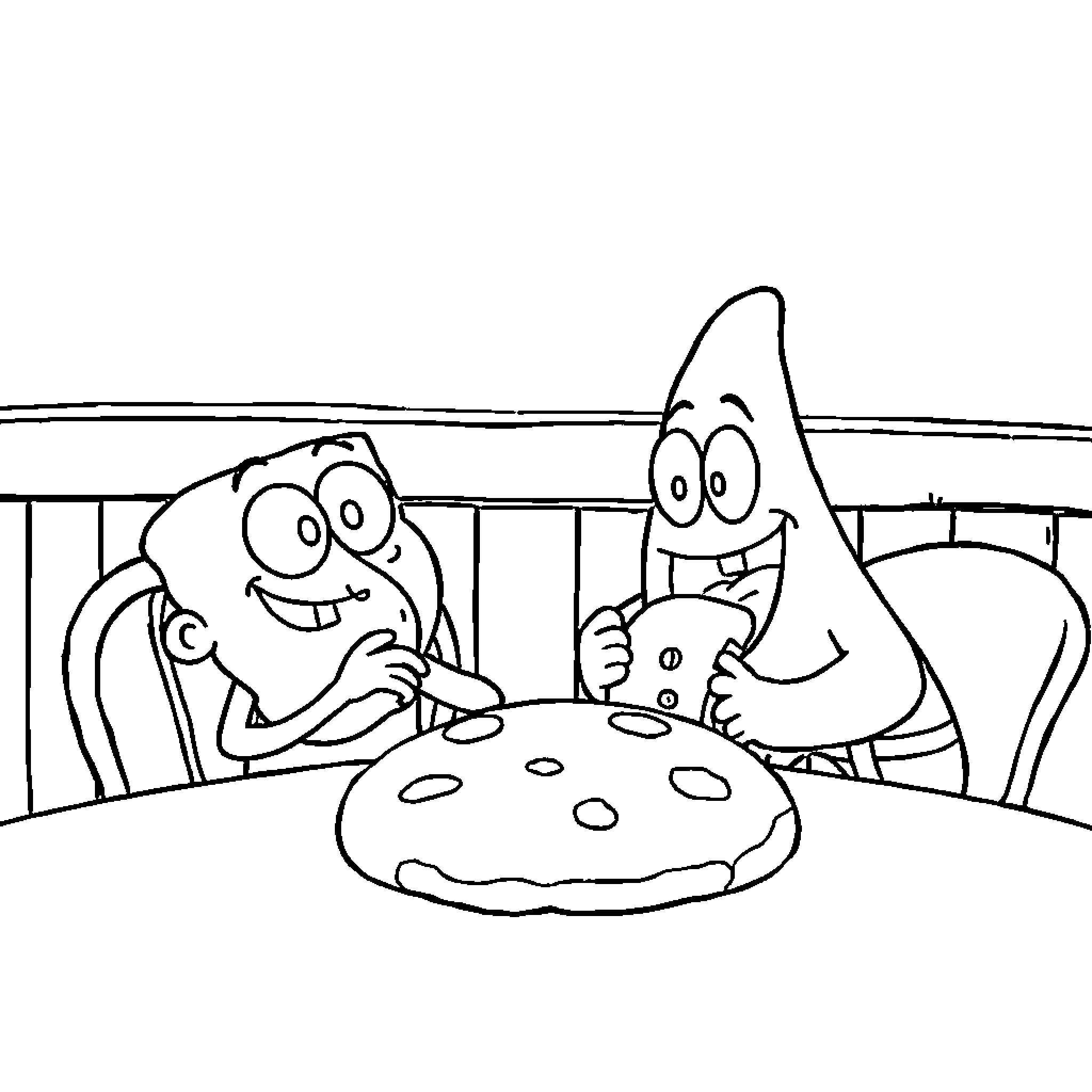 Bob l'éponge and friends enjoying a picnic Coloring Page (free black-and-white line drawing printable PDF for all, from beginners to advanced learners, including children, teens, adults, and seniors)