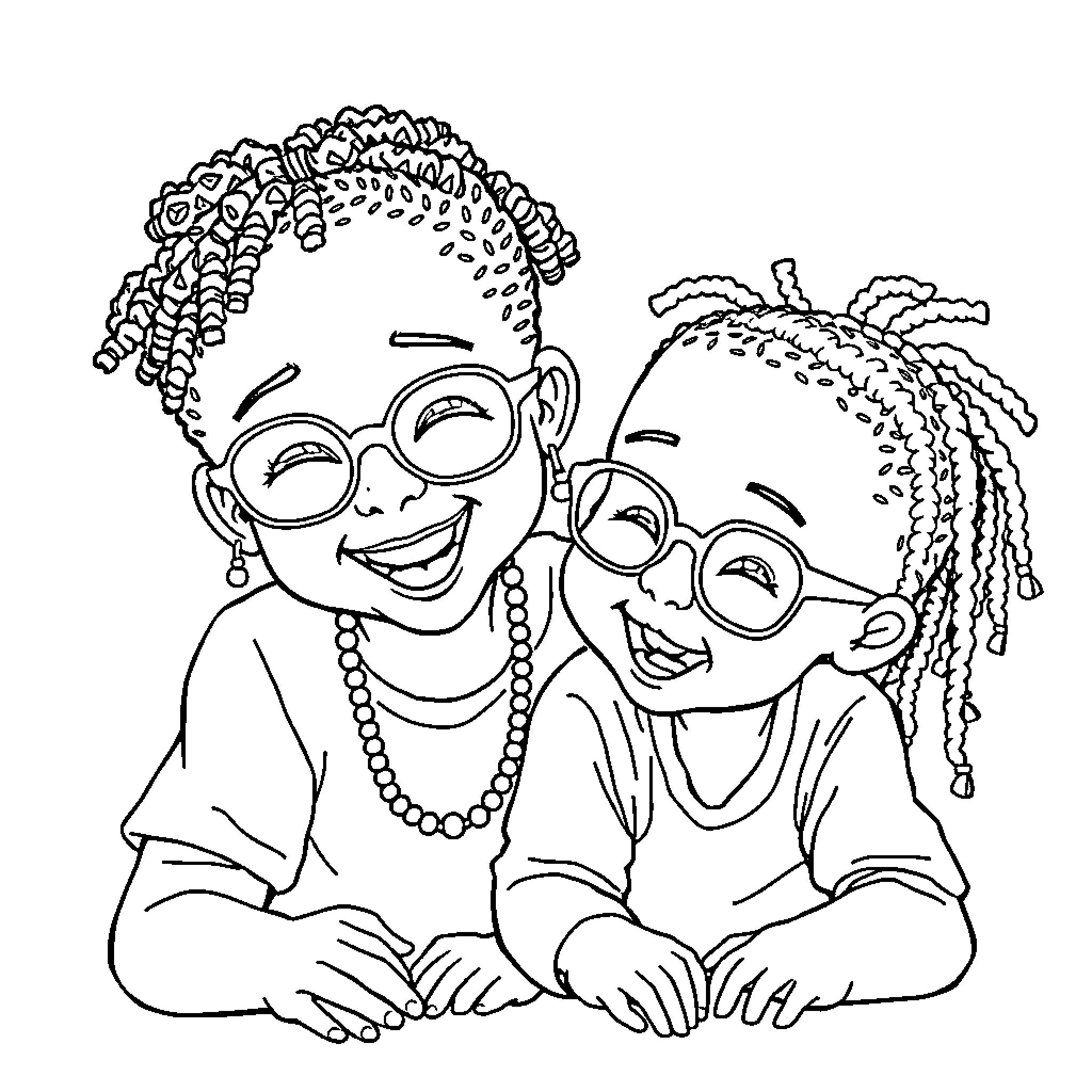 Child siblings sharing a joyful moment Coloring Page (free black-and-white line drawing printable PDF for all, from beginners to advanced learners, including children, teens, adults, and seniors)
