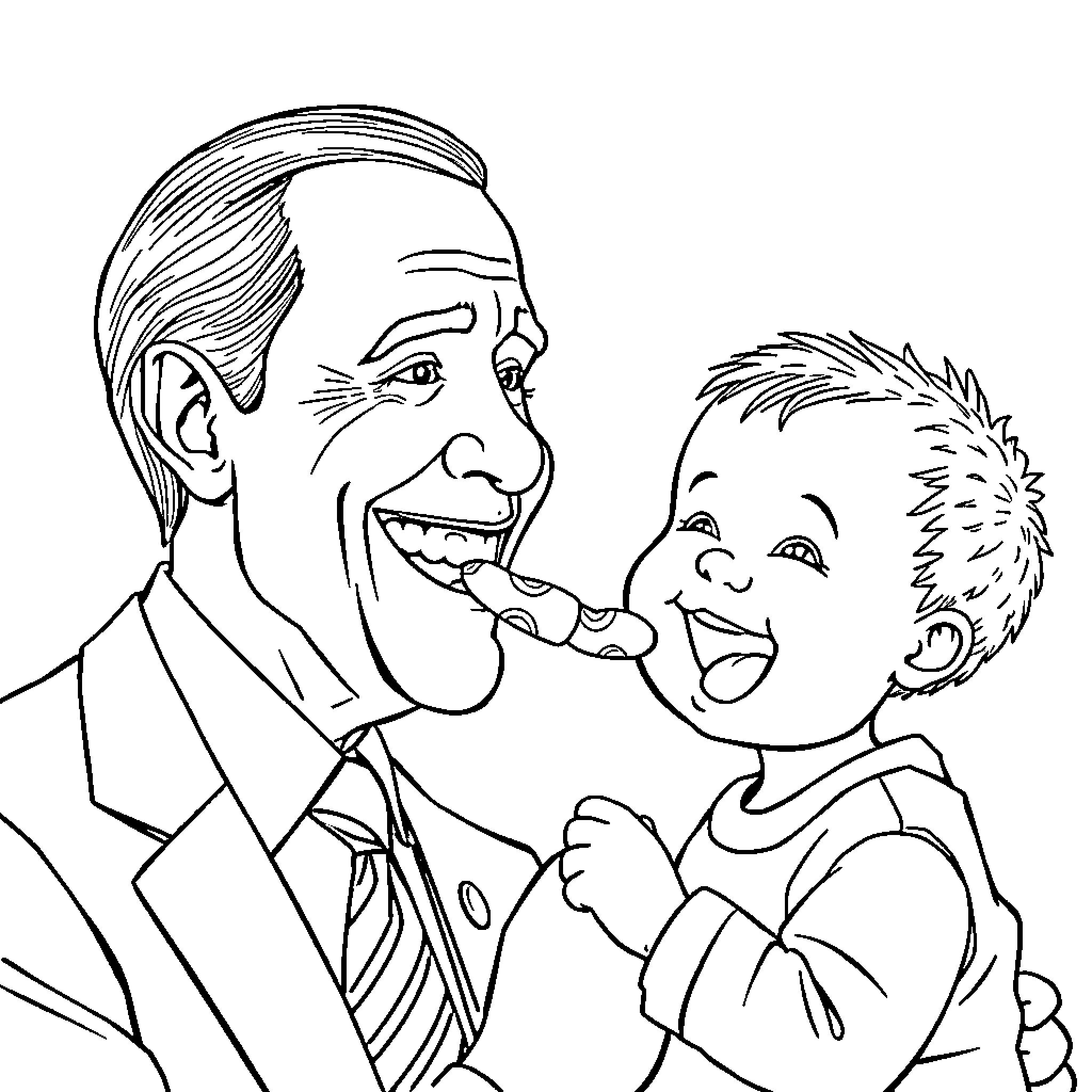 POTUS Interacting Joyfully with Young Child Coloring Page (free black-and-white line drawing printable PDF for all, from beginners to advanced learners, including children, teens, adults, and seniors)