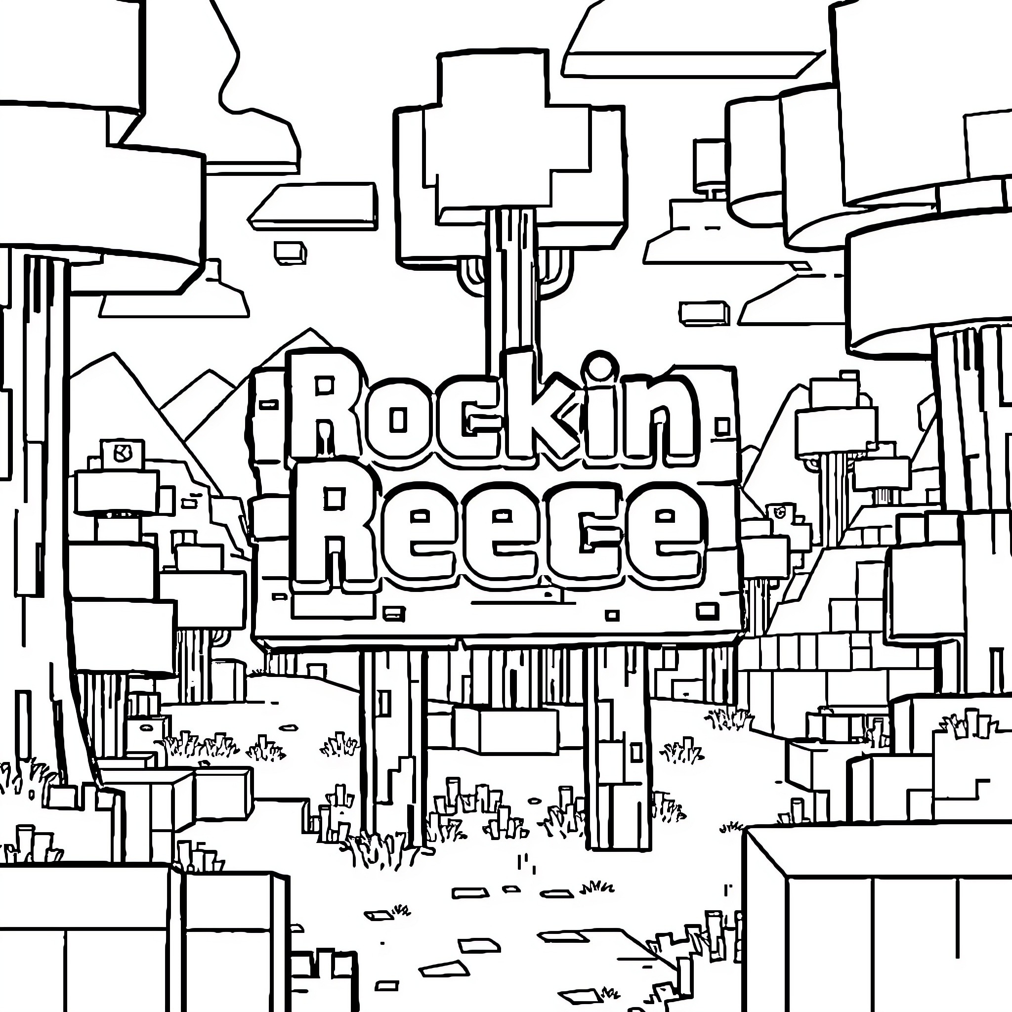 Sign depicting a stylized urban landscape Coloring Page (free black-and-white line drawing printable PDF for all, from beginners to advanced learners, including children, teens, adults, and seniors)