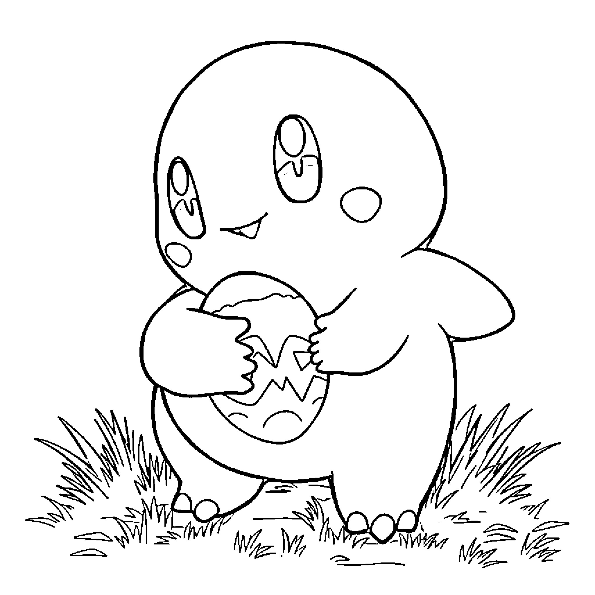 Chansey protecting a broken egg in the grass Coloring Page (free black-and-white line drawing printable PDF for all, from beginners to advanced learners, including children, teens, adults, and seniors)