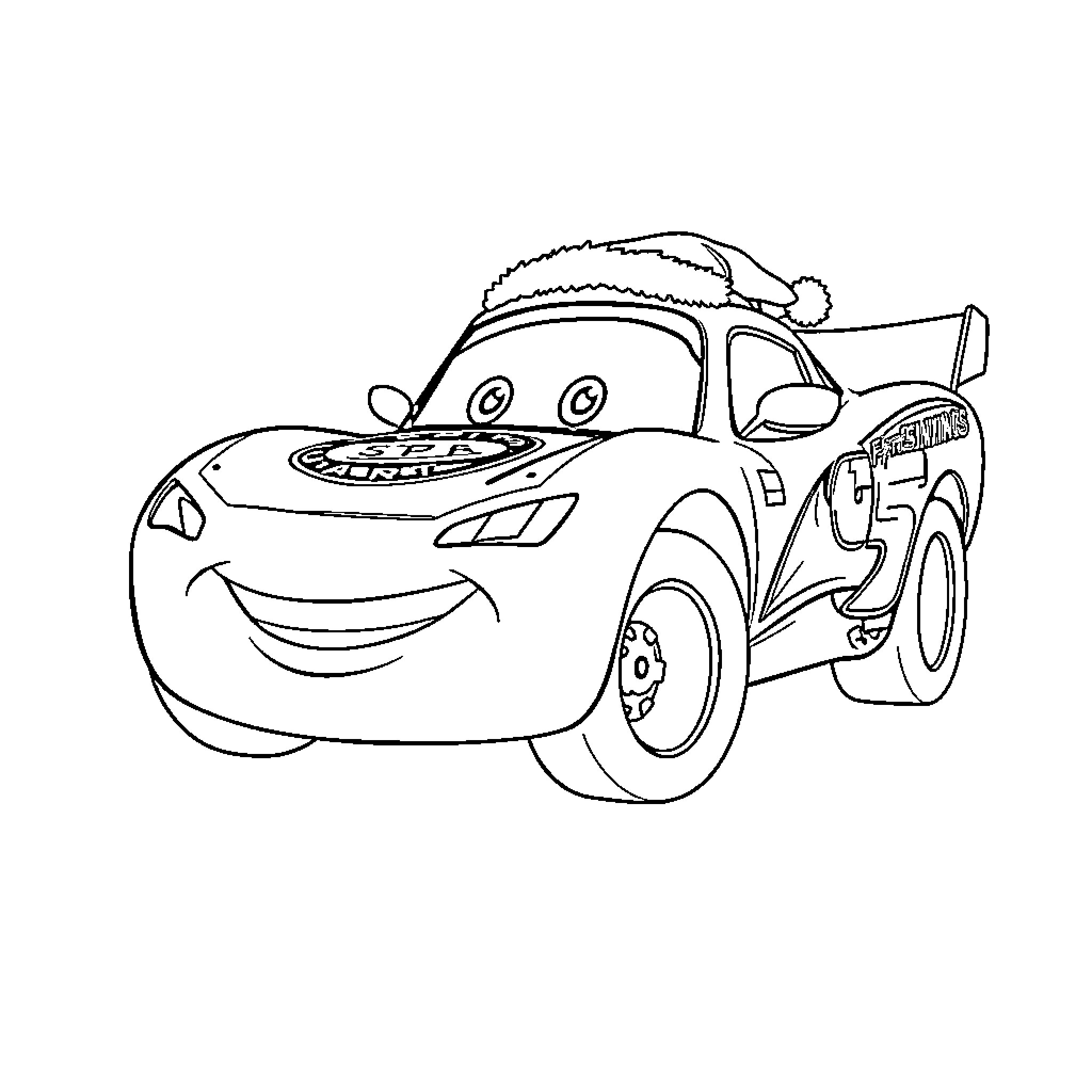 Lightning McQueen participating in a racing event Coloring Page (free black-and-white line drawing printable PDF for all, from beginners to advanced learners, including children, teens, adults, and seniors)