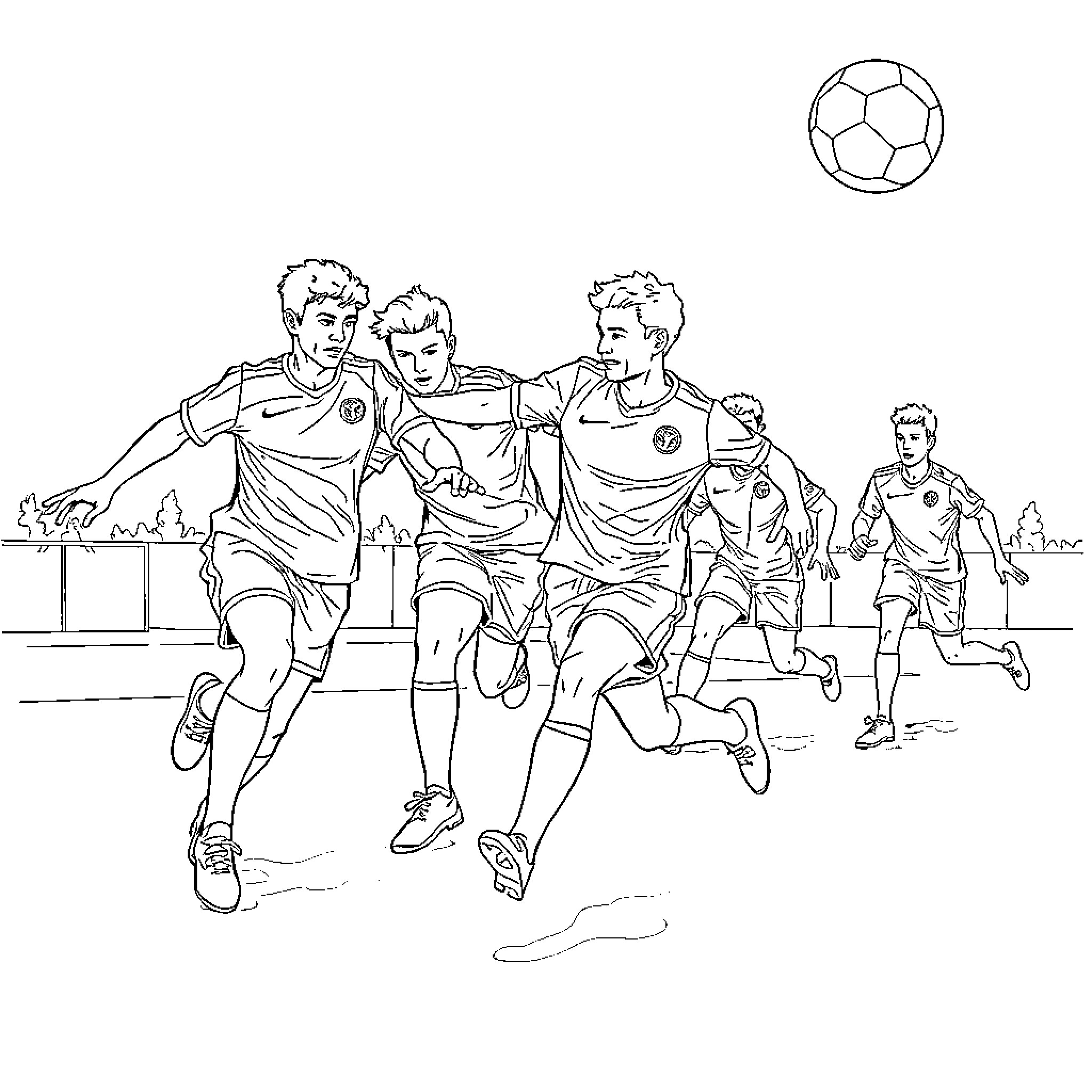Handball Players Competing in an Intense Match Coloring Page (free black-and-white line drawing printable PDF for all, from beginners to advanced learners, including children, teens, adults, and seniors)