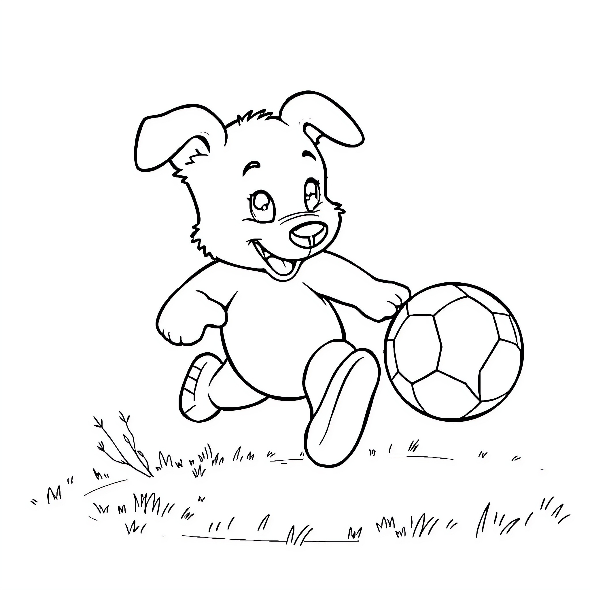Bluey playing with a soccer ball in the park Coloring Page (free black-and-white line drawing printable PDF for all, from beginners to advanced learners, including children, teens, adults, and seniors)