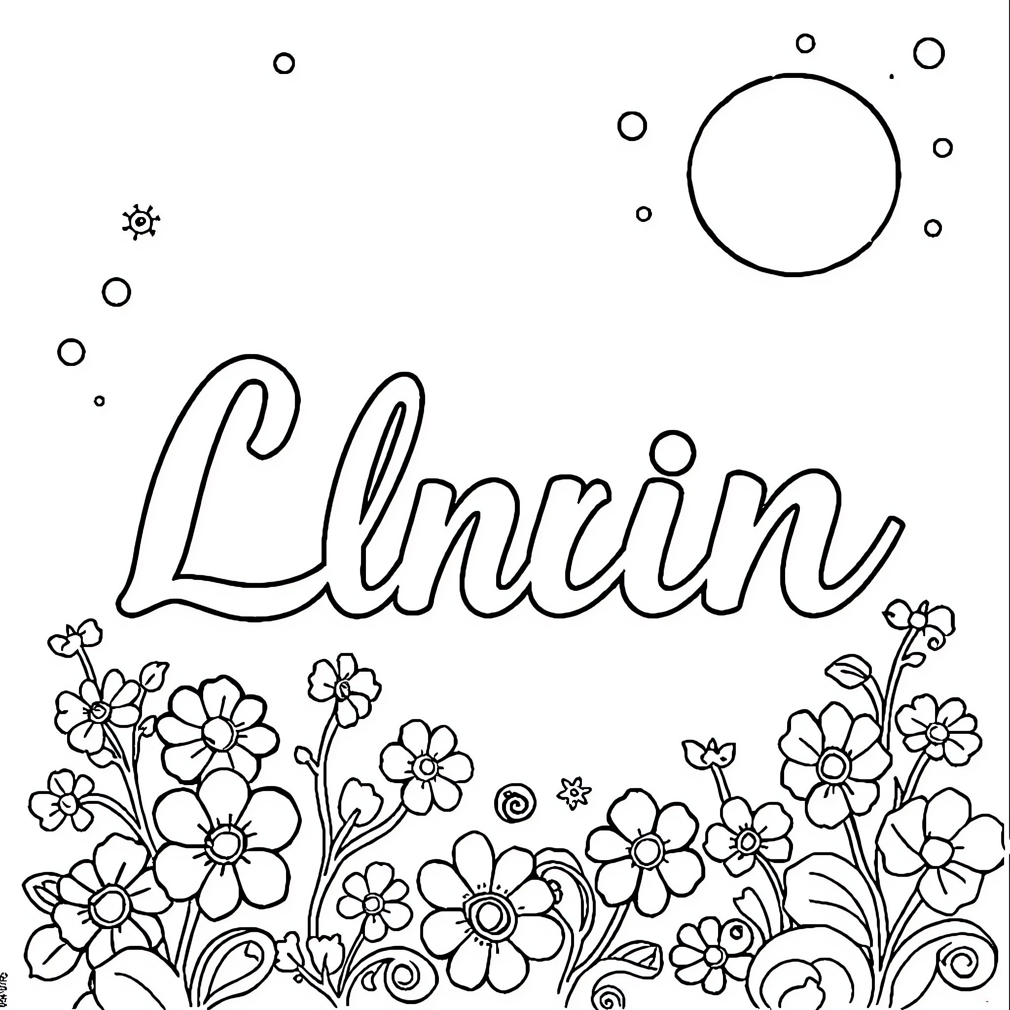 Prénom enjoying nature's floral display Coloring Page (free black-and-white line drawing printable PDF for all, from beginners to advanced learners, including children, teens, adults, and seniors)