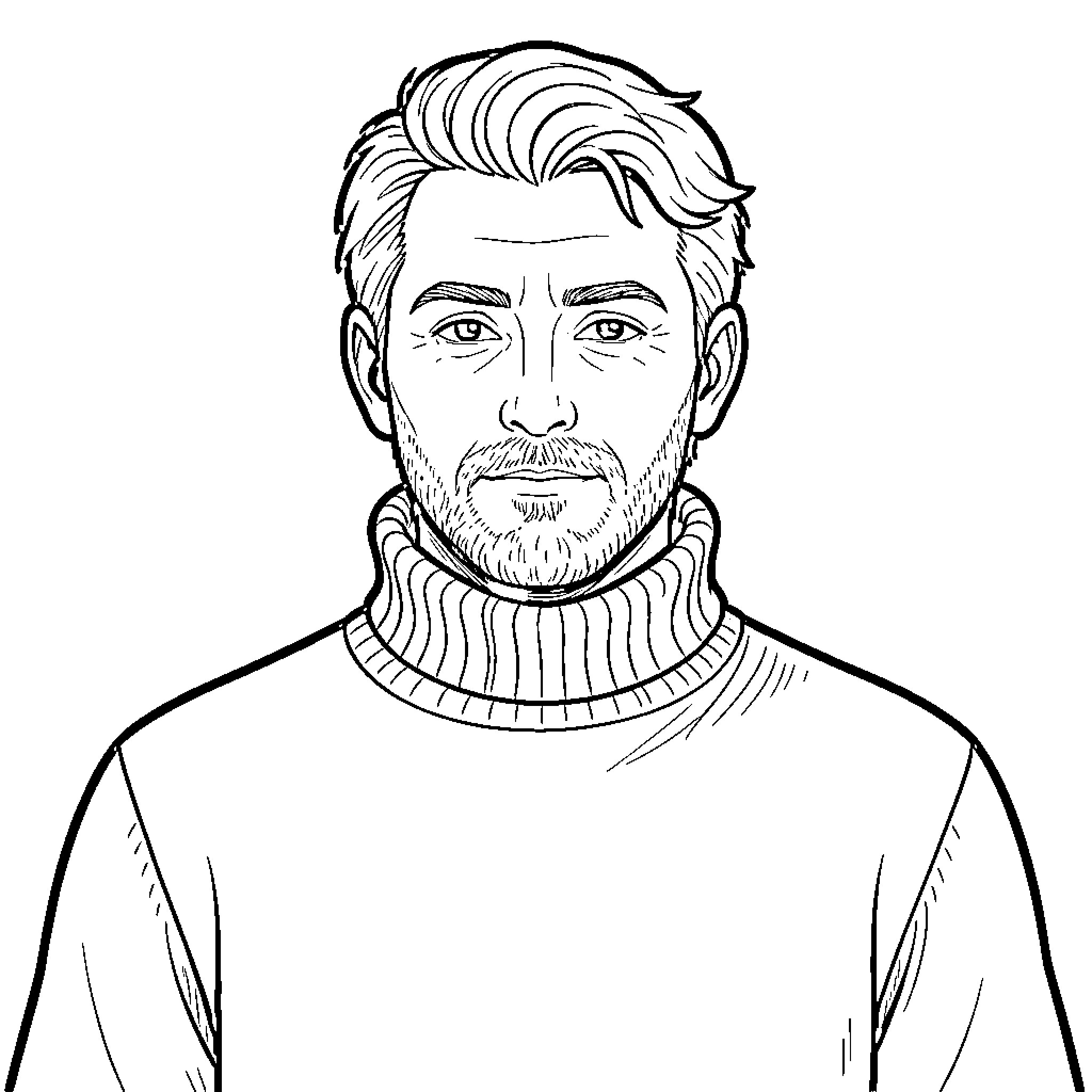 Stephen Salvatore wearing a turtleneck sweater looking forward Coloring Page (free black-and-white line drawing printable PDF for all, from beginners to advanced learners, including children, teens, adults, and seniors)