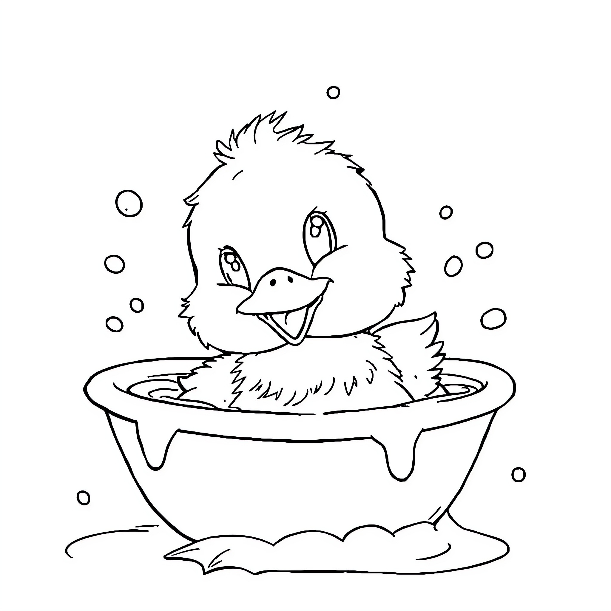 Duck enjoying a relaxing bath Coloring Page (free black-and-white line drawing printable PDF for all, from beginners to advanced learners, including children, teens, adults, and seniors)