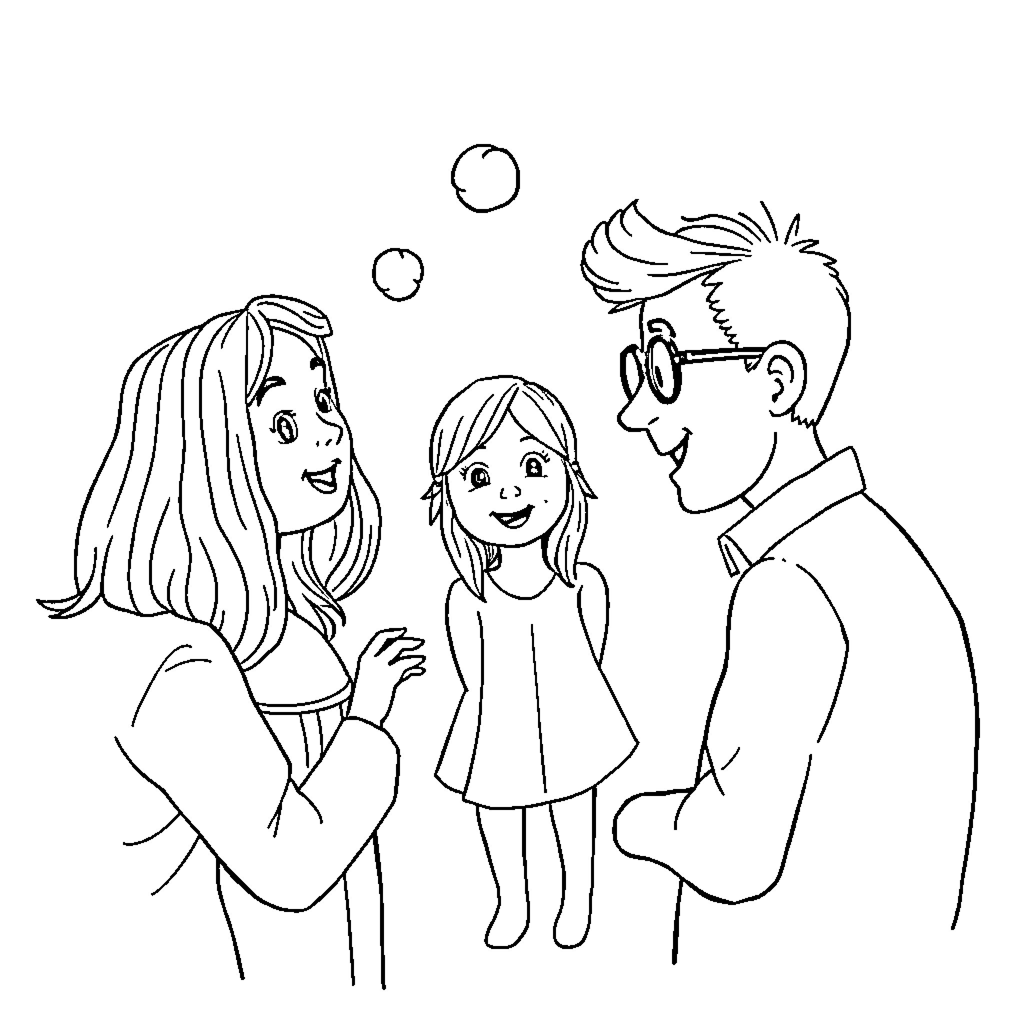 Cono Family Enjoying Quality Time Together Coloring Page (free black-and-white line drawing printable PDF for all, from beginners to advanced learners, including children, teens, adults, and seniors)