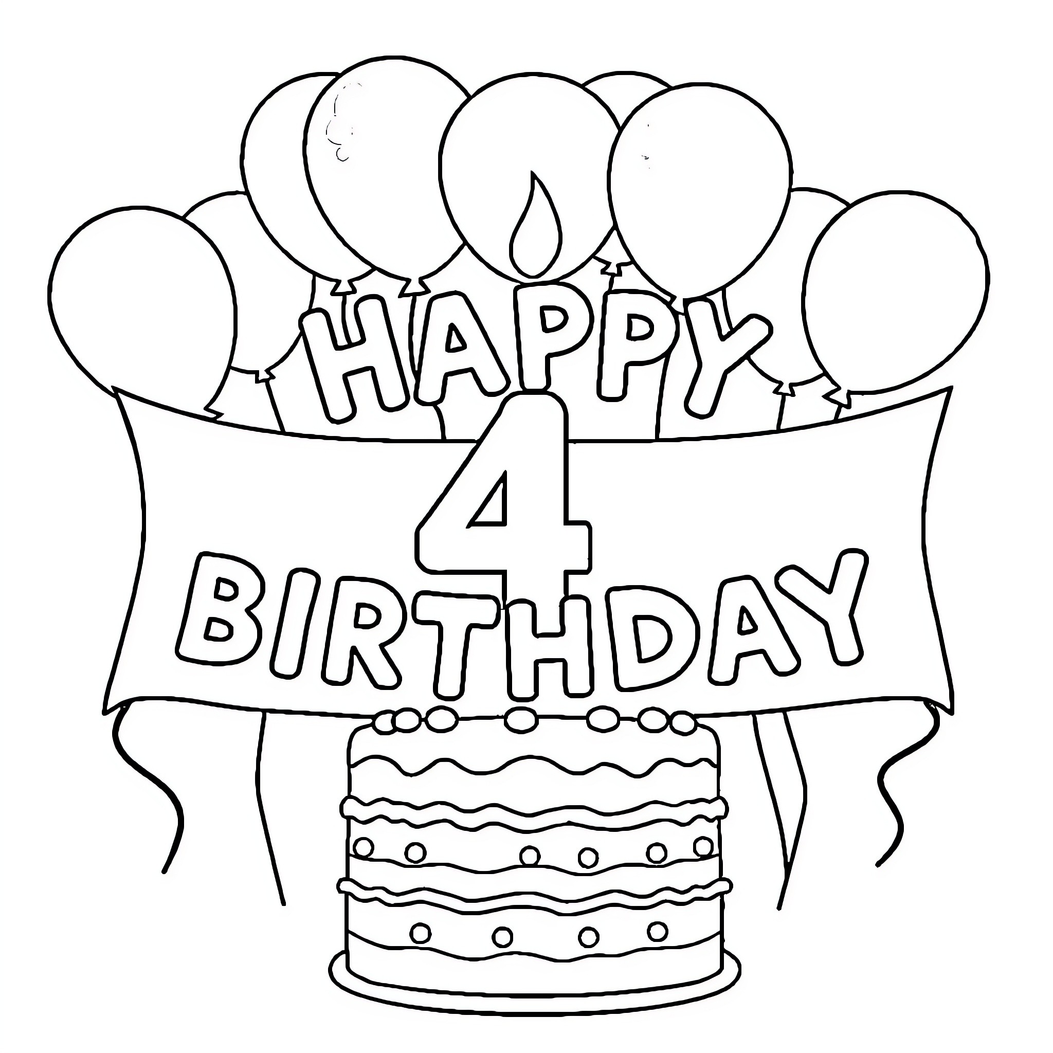 Birthday celebration with cake and balloons Coloring Page (free black-and-white line drawing printable PDF for all, from beginners to advanced learners, including children, teens, adults, and seniors)