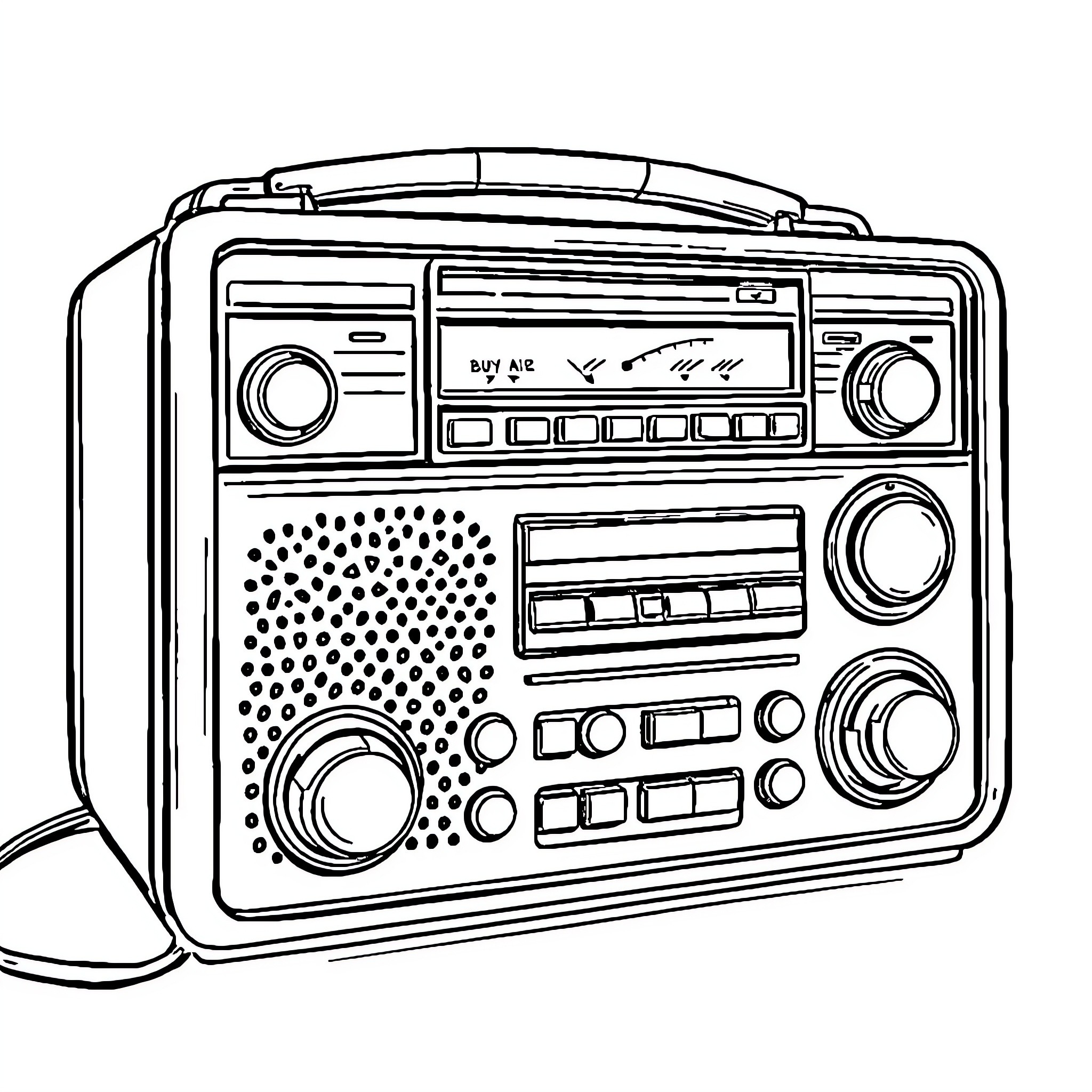Giant Vintage Radio with Detailed Controls Coloring Page (free black-and-white line drawing printable PDF for all, from beginners to advanced learners, including children, teens, adults, and seniors)