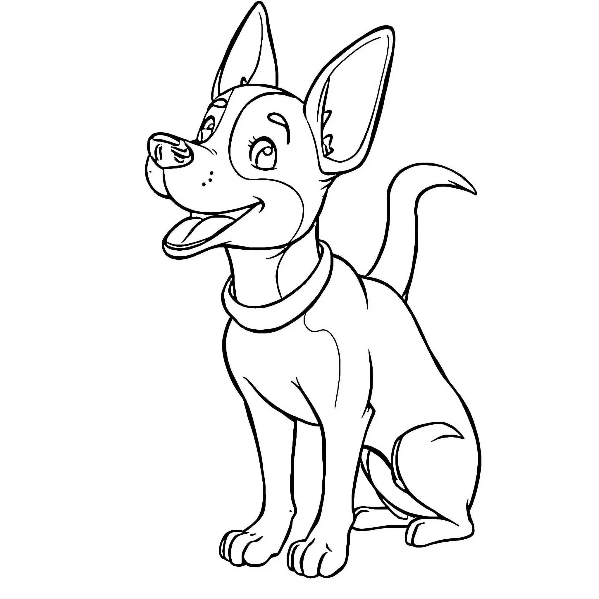 Dog playfully sitting and smiling Coloring Page (free black-and-white line drawing printable PDF for all, from beginners to advanced learners, including children, teens, adults, and seniors)