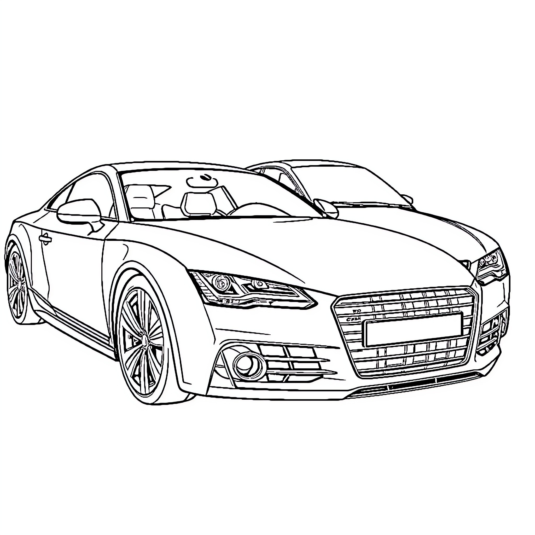 Automobile stylish sports coupe design Coloring Page (free black-and-white line drawing printable PDF for all, from beginners to advanced learners, including children, teens, adults, and seniors)
