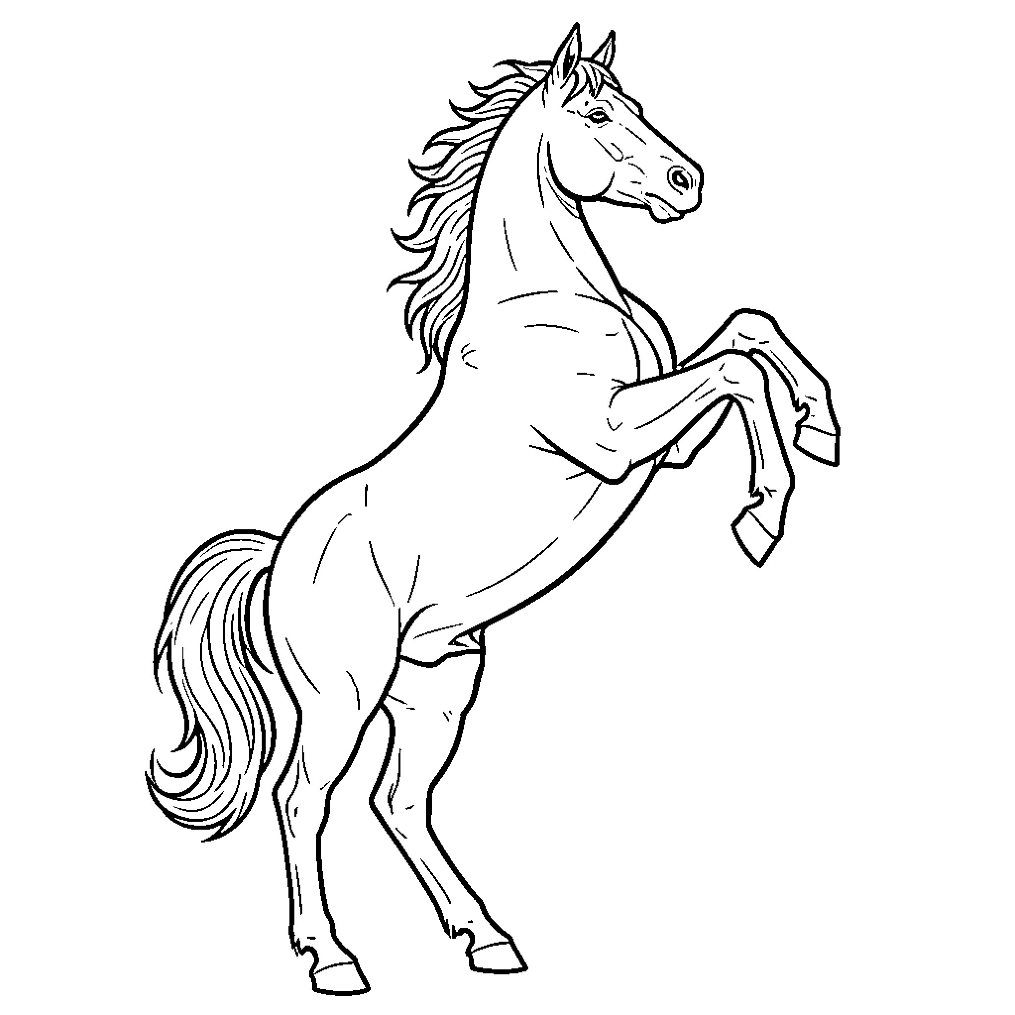Mustang rearing up majestically on its hind legs Coloring Page (free black-and-white line drawing printable PDF for all, from beginners to advanced learners, including children, teens, adults, and seniors)