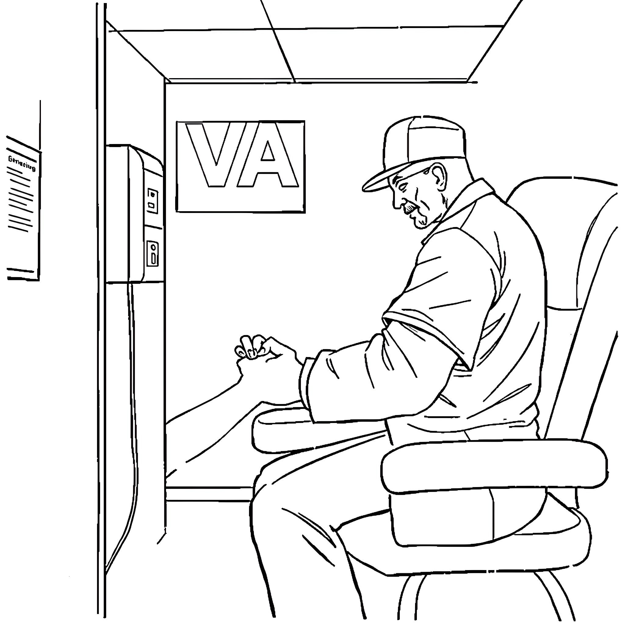 Blood Work: Man Undergoing Medical Examination Coloring Page (free black-and-white line drawing printable PDF for all, from beginners to advanced learners, including children, teens, adults, and seniors)