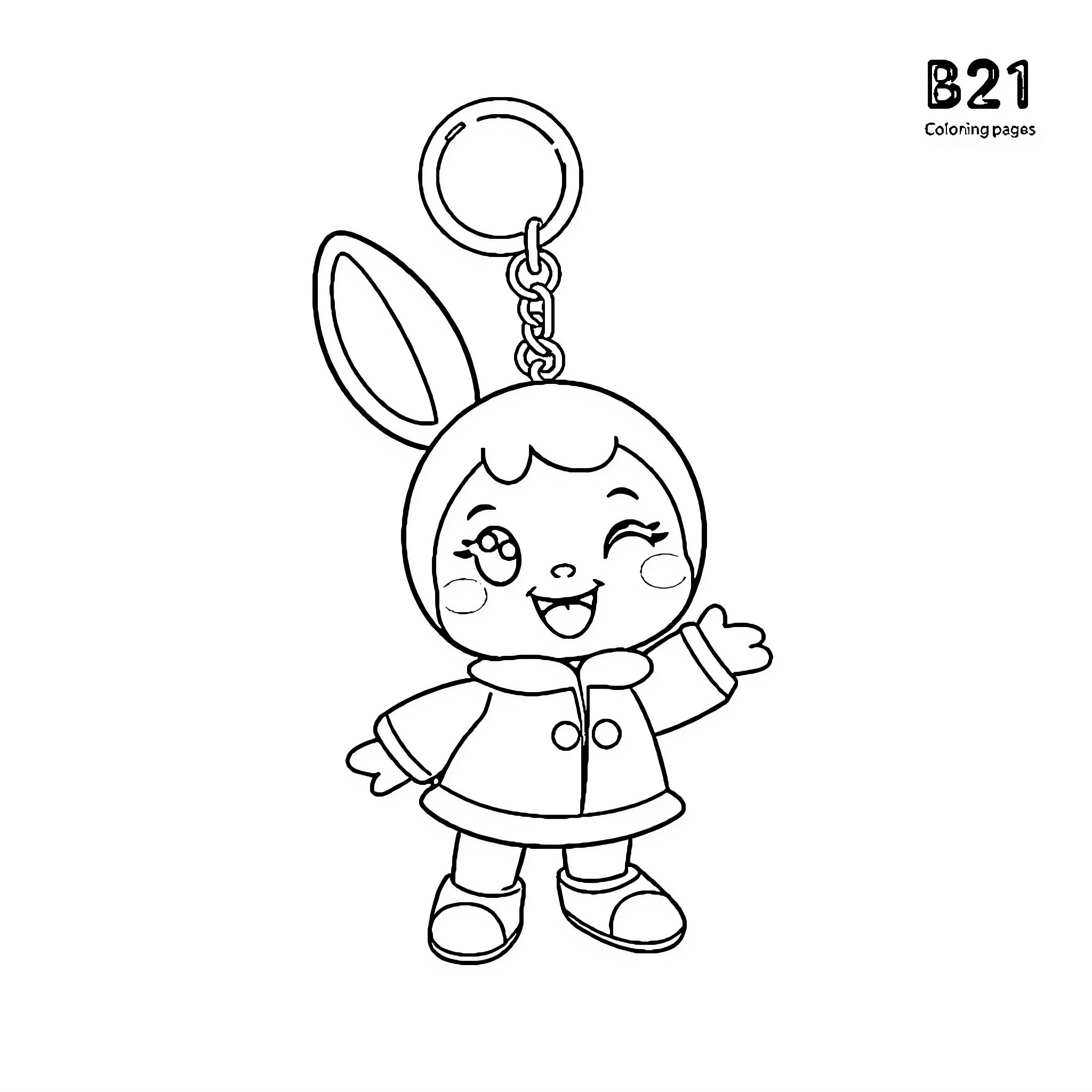 Chimmy's happy expression in the keychain Coloring Page (free black-and-white line drawing printable PDF for all, from beginners to advanced learners, including children, teens, adults, and seniors)