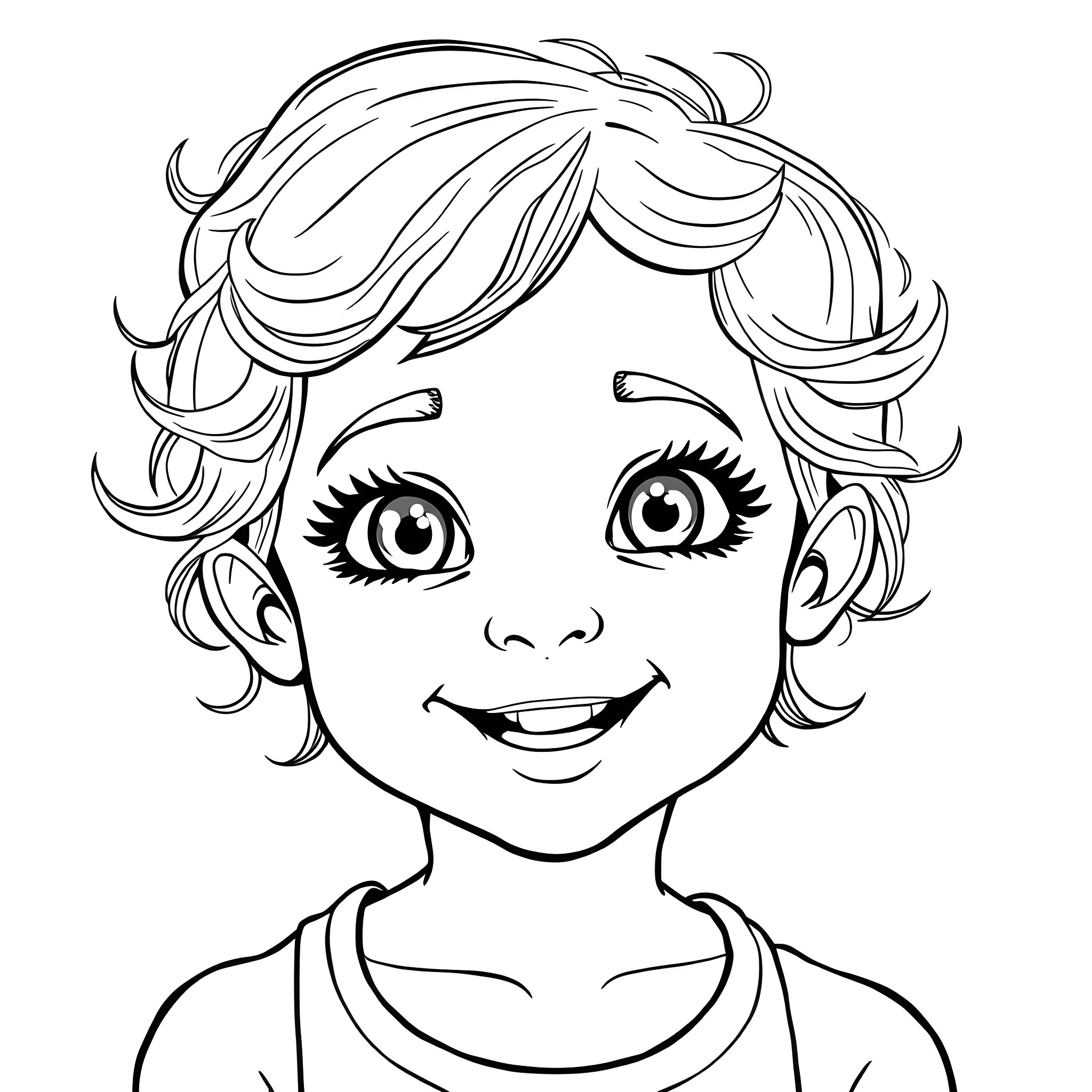 Girl with Cheerful Expressions Coloring Page (free black-and-white line drawing printable PDF for all, from beginners to advanced learners, including children, teens, adults, and seniors)