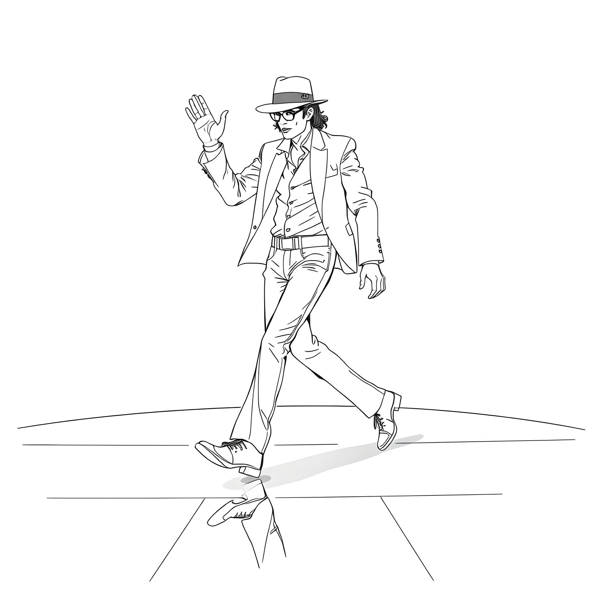 Michael Jackson performing his iconic dance moves Coloring Page (free black-and-white line drawing printable PDF for all, from beginners to advanced learners, including children, teens, adults, and seniors)