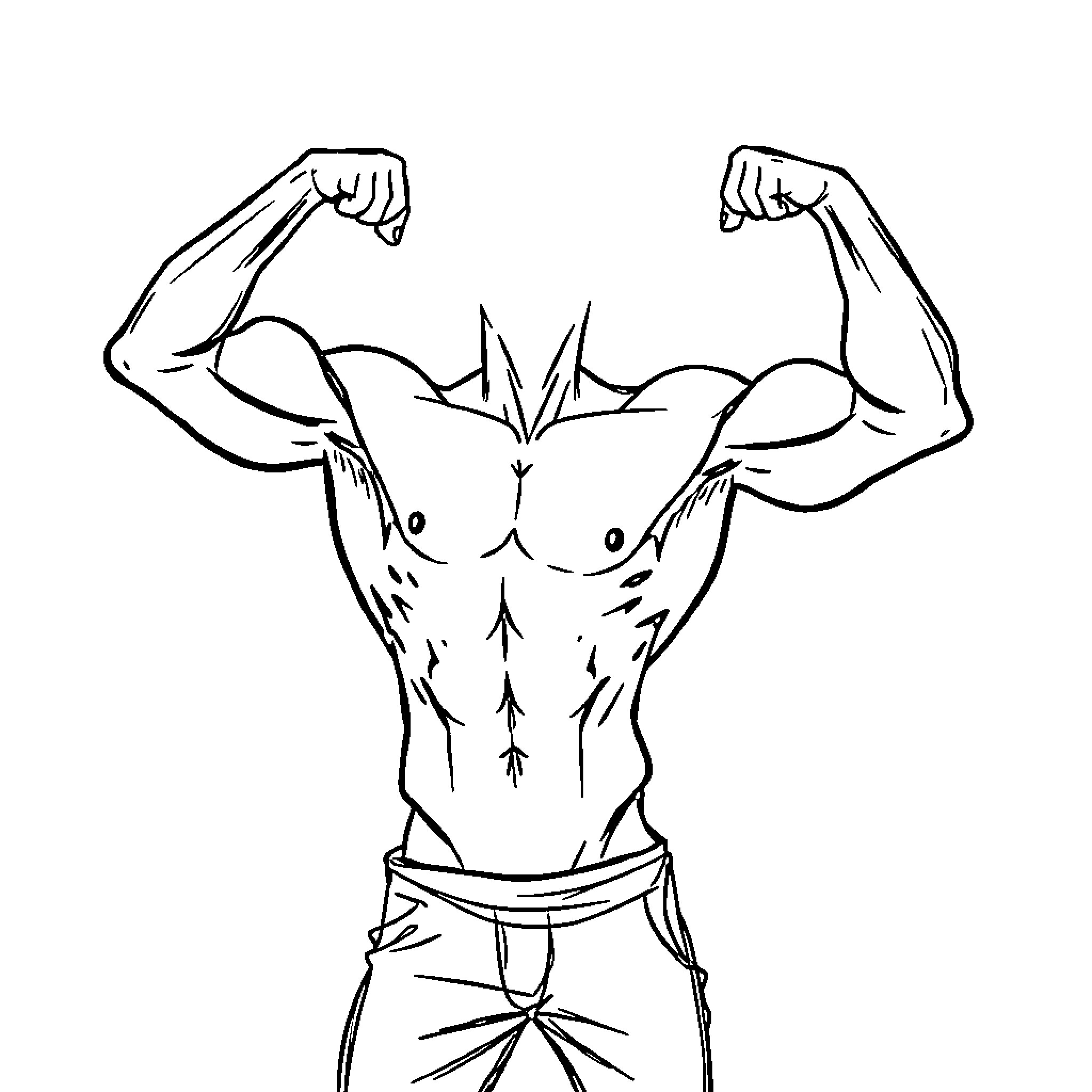 Figure of a muscular male body showing strength Coloring Page (free black-and-white line drawing printable PDF for all, from beginners to advanced learners, including children, teens, adults, and seniors)