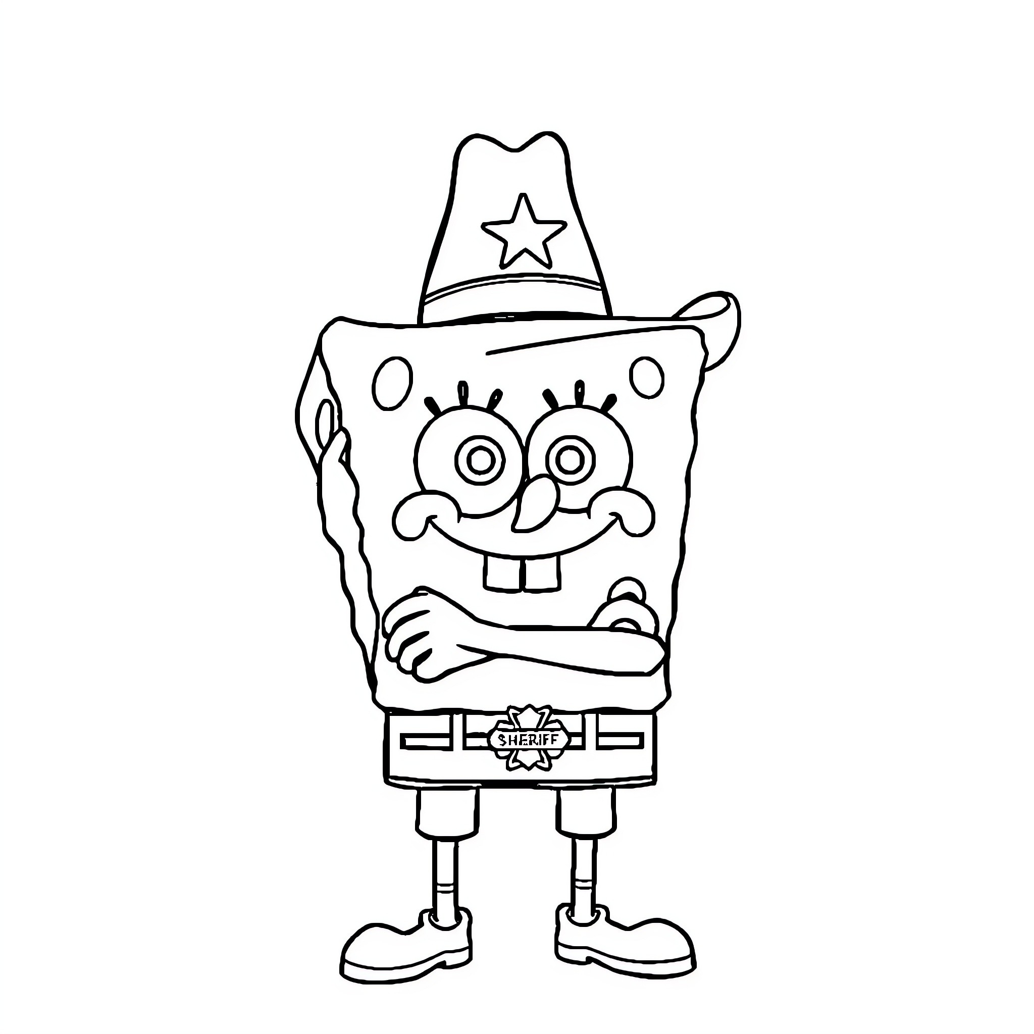Plankton dressed as a sheriff with exaggerated features Coloring Page (free black-and-white line drawing printable PDF for all, from beginners to advanced learners, including children, teens, adults, and seniors)