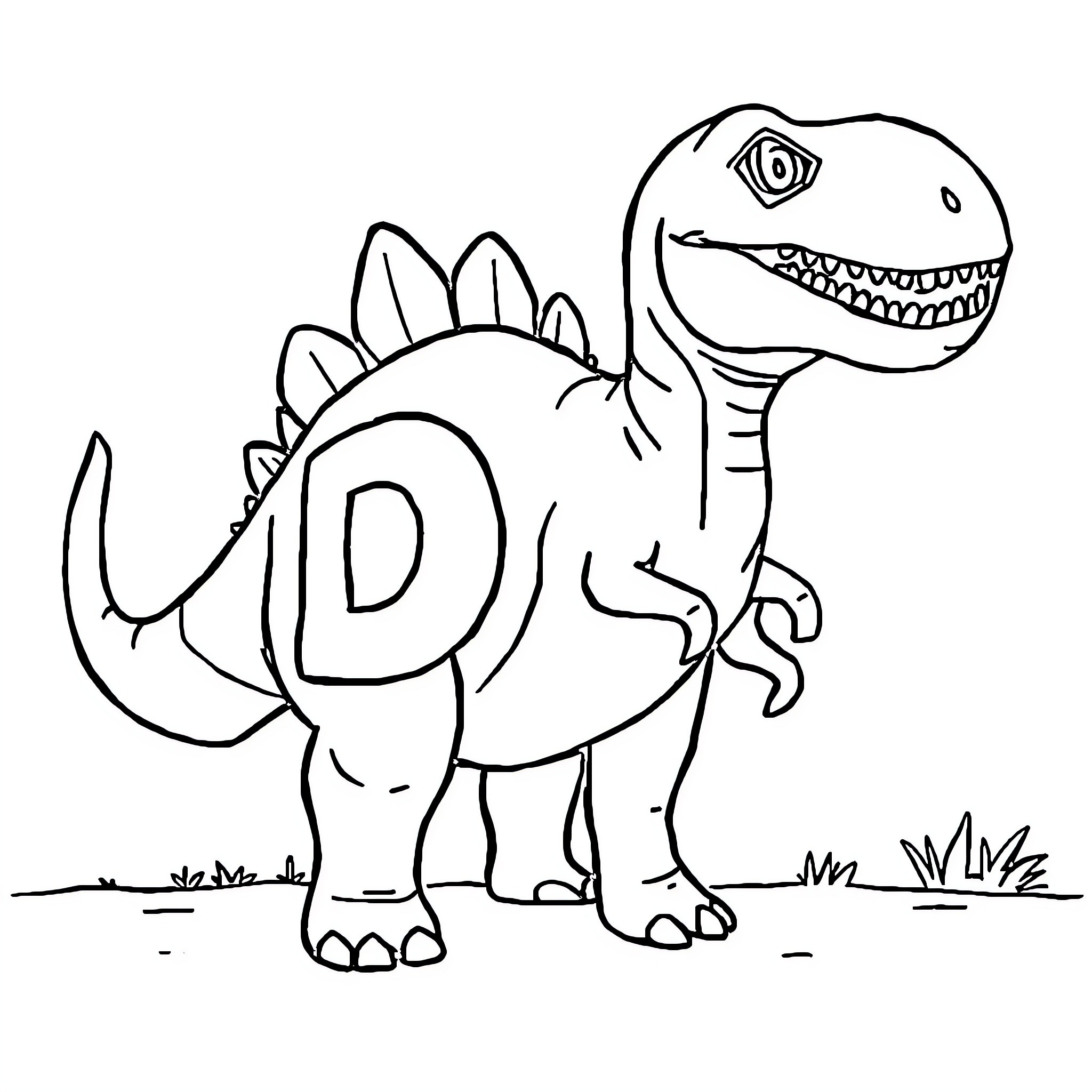 Dinosaur jumping joyfully in the wild Coloring Page (free black-and-white line drawing printable PDF for all, from beginners to advanced learners, including children, teens, adults, and seniors)