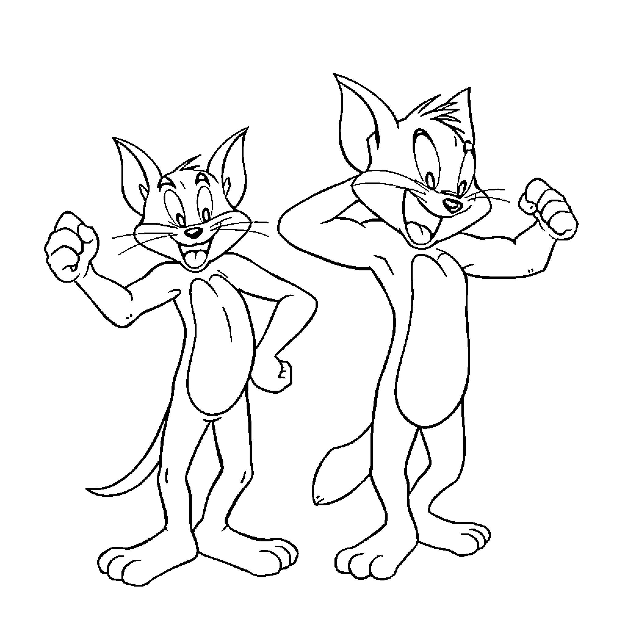 Tom and Jerry in playful antics Coloring Page (free black-and-white line drawing printable PDF for all, from beginners to advanced learners, including children, teens, adults, and seniors)