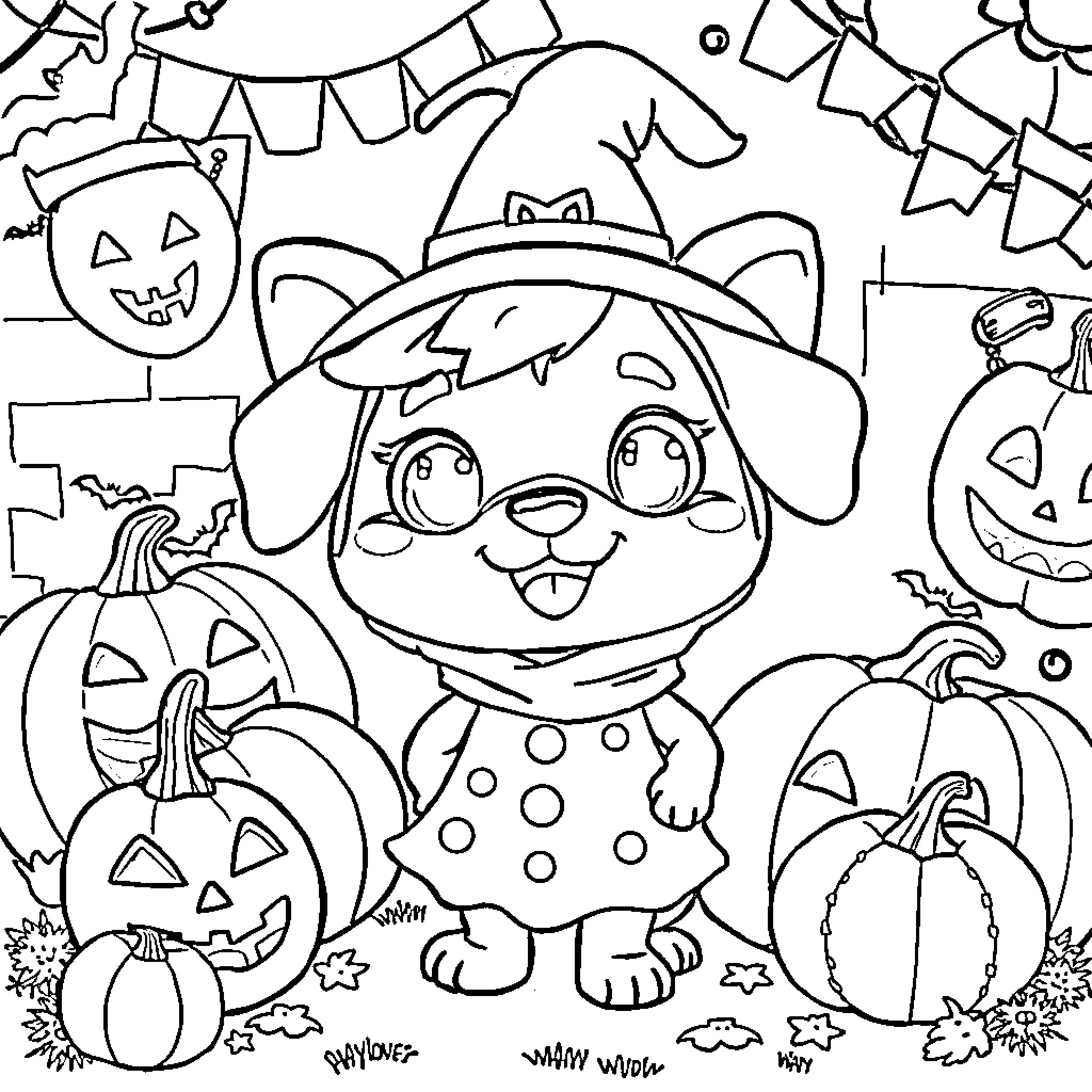 Bluey's Spooky Halloween Adventure Coloring Page (free black-and-white line drawing printable PDF for all, from beginners to advanced learners, including children, teens, adults, and seniors)