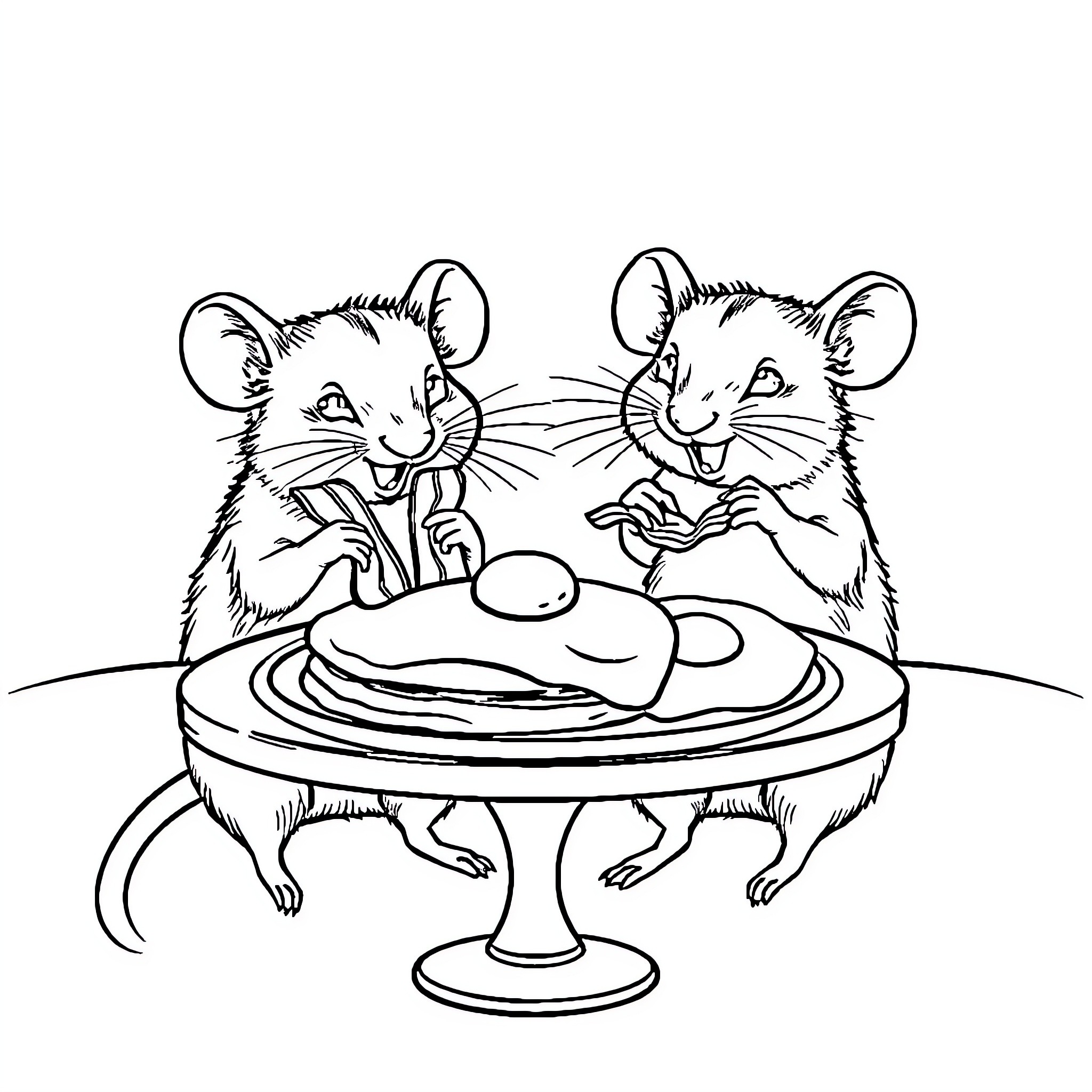 Rat chefs preparing a delicious meal Coloring Page (free black-and-white line drawing printable PDF for all, from beginners to advanced learners, including children, teens, adults, and seniors)
