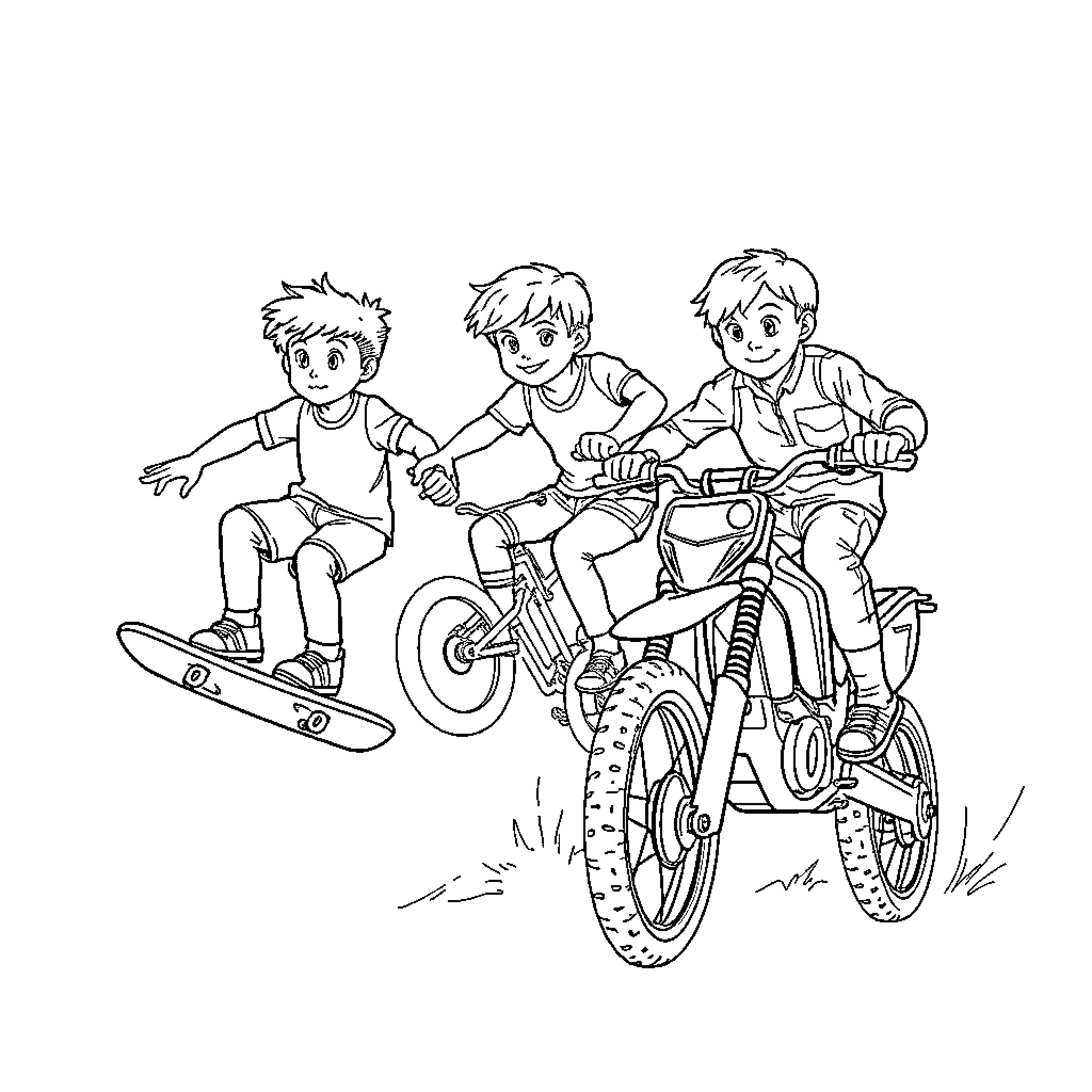 Enfant Enjoying Active Outdoor Activities Coloring Page (free black-and-white line drawing printable PDF for all, from beginners to advanced learners, including children, teens, adults, and seniors)