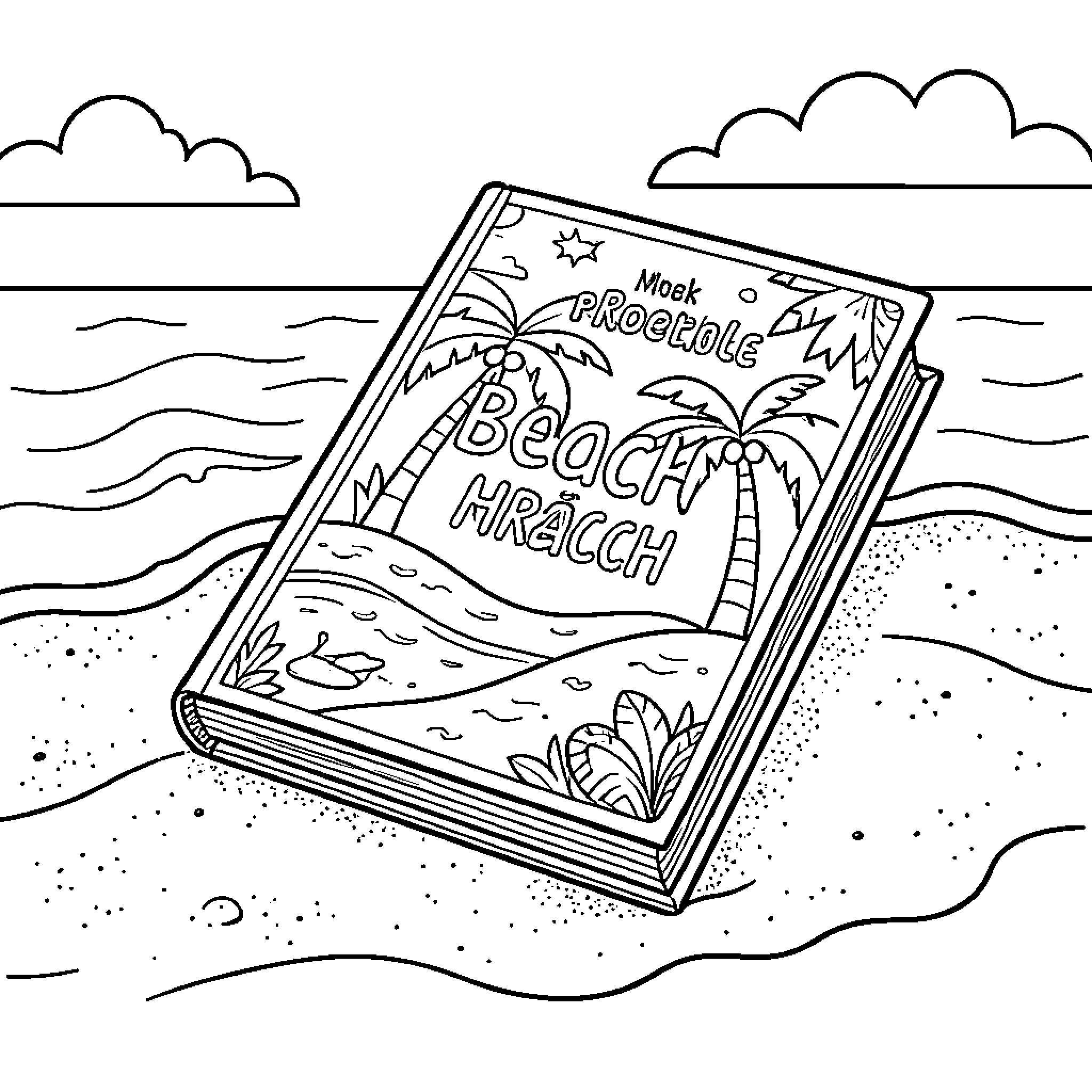 Book about a beach retreat Coloring Page (free black-and-white line drawing printable PDF for all, from beginners to advanced learners, including children, teens, adults, and seniors)