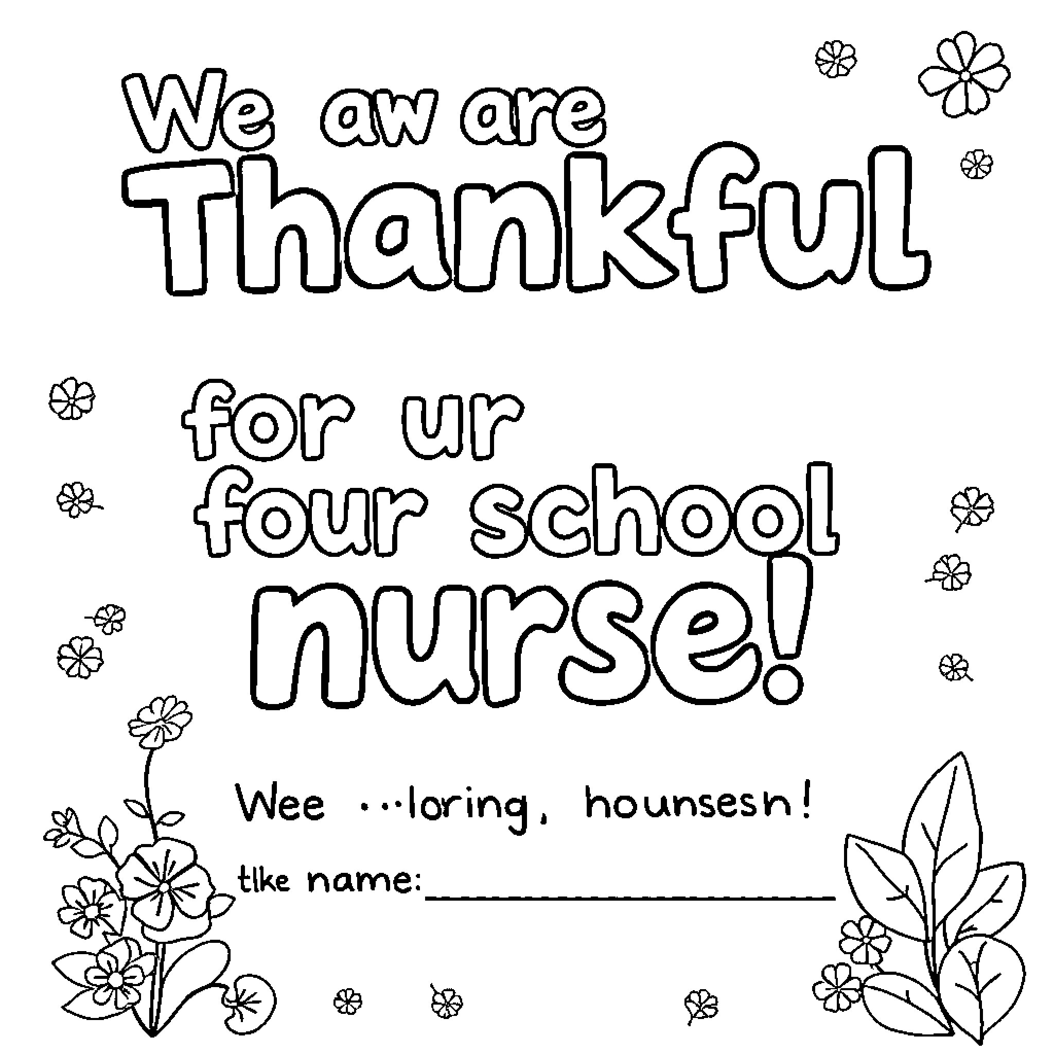 Thank You for our four school nurse Coloring Page (free black-and-white line drawing printable PDF for all, from beginners to advanced learners, including children, teens, adults, and seniors)