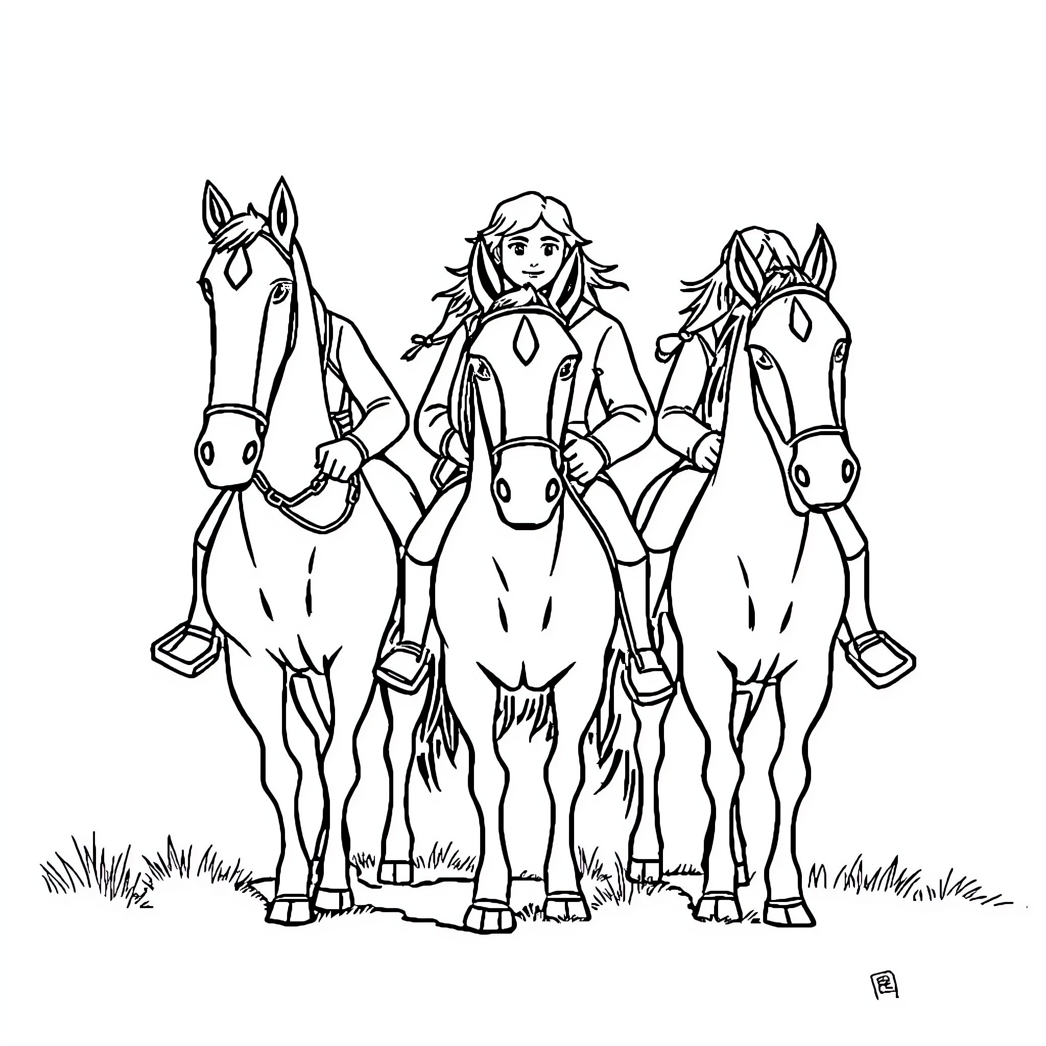 Persona of Equestrian Companions Coloring Page (free black-and-white line drawing printable PDF for all, from beginners to advanced learners, including children, teens, adults, and seniors)