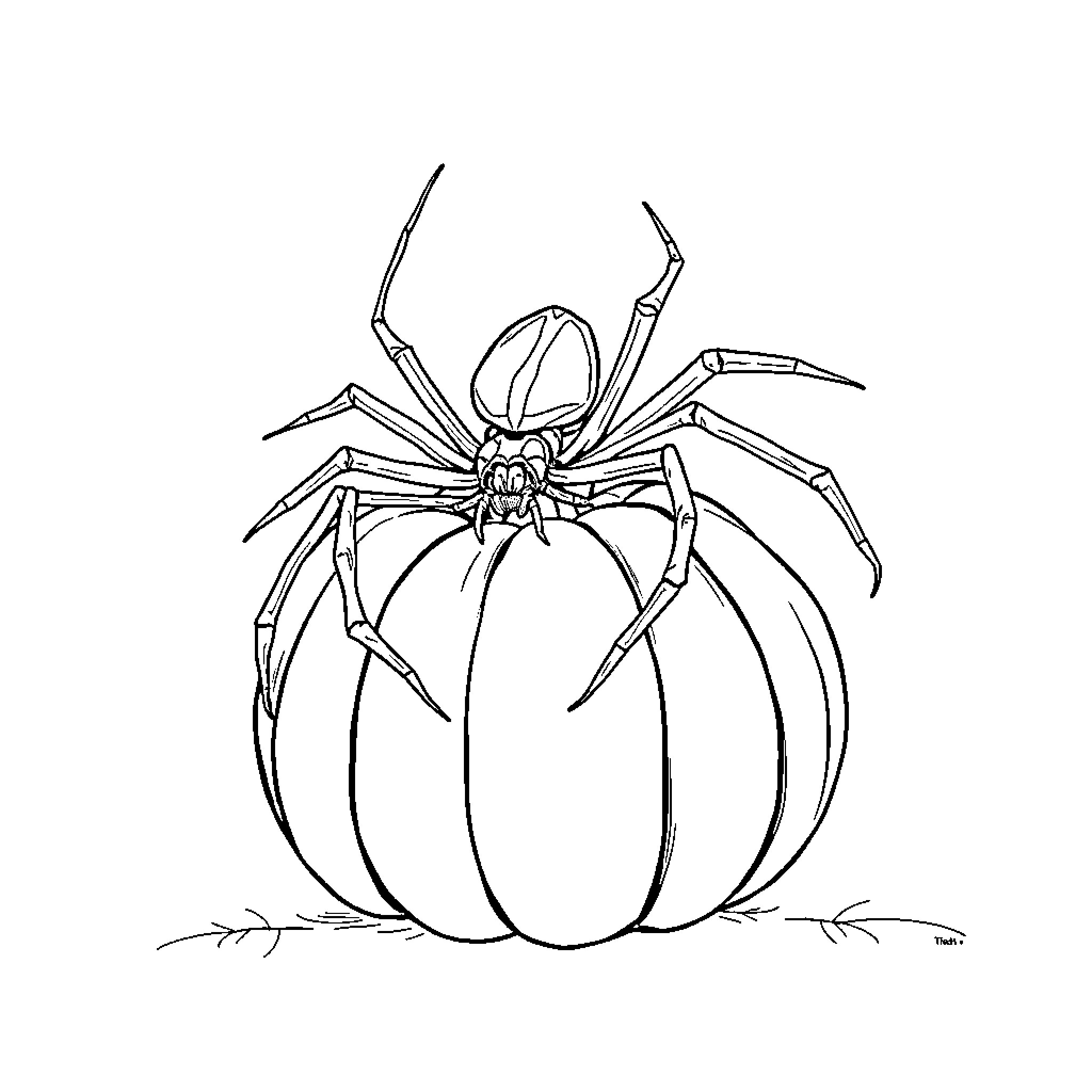 Spider guarding its egg sac Coloring Page (free black-and-white line drawing printable PDF for all, from beginners to advanced learners, including children, teens, adults, and seniors)