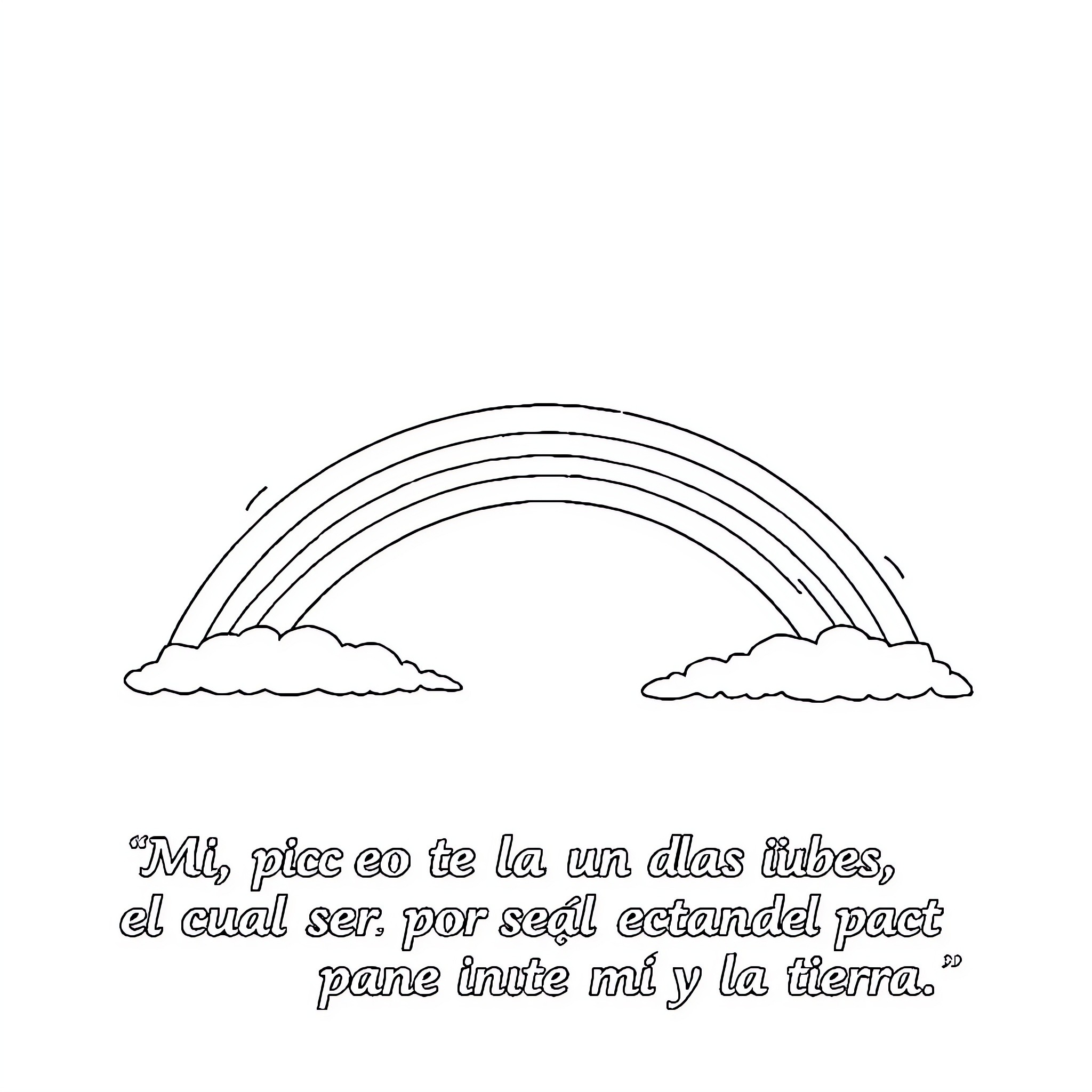 Rainbow over inspiring quote about unity and peace Coloring Page (free black-and-white line drawing printable PDF for all, from beginners to advanced learners, including children, teens, adults, and seniors)