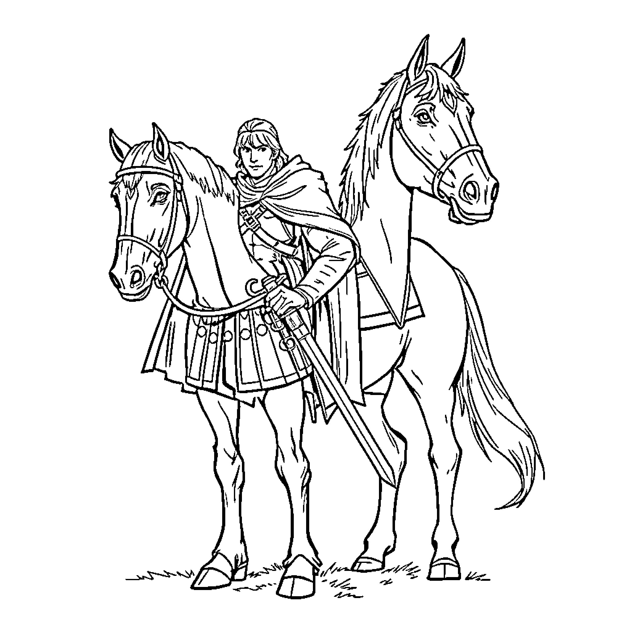 Radahn, the Warrior Astride His Steed Coloring Page (free black-and-white line drawing printable PDF for all, from beginners to advanced learners, including children, teens, adults, and seniors)