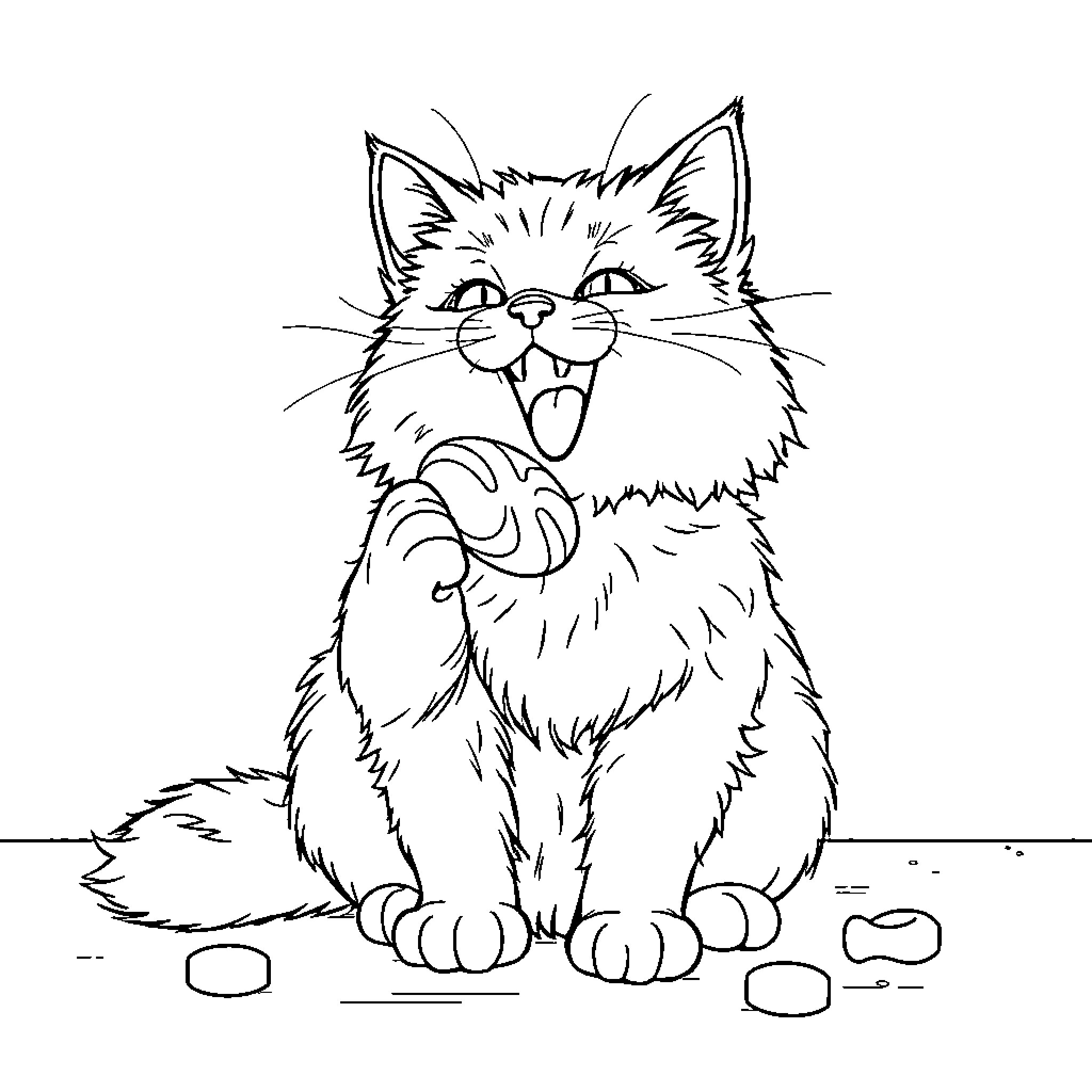 Cat making a silly face Coloring Page (free black-and-white line drawing printable PDF for all, from beginners to advanced learners, including children, teens, adults, and seniors)